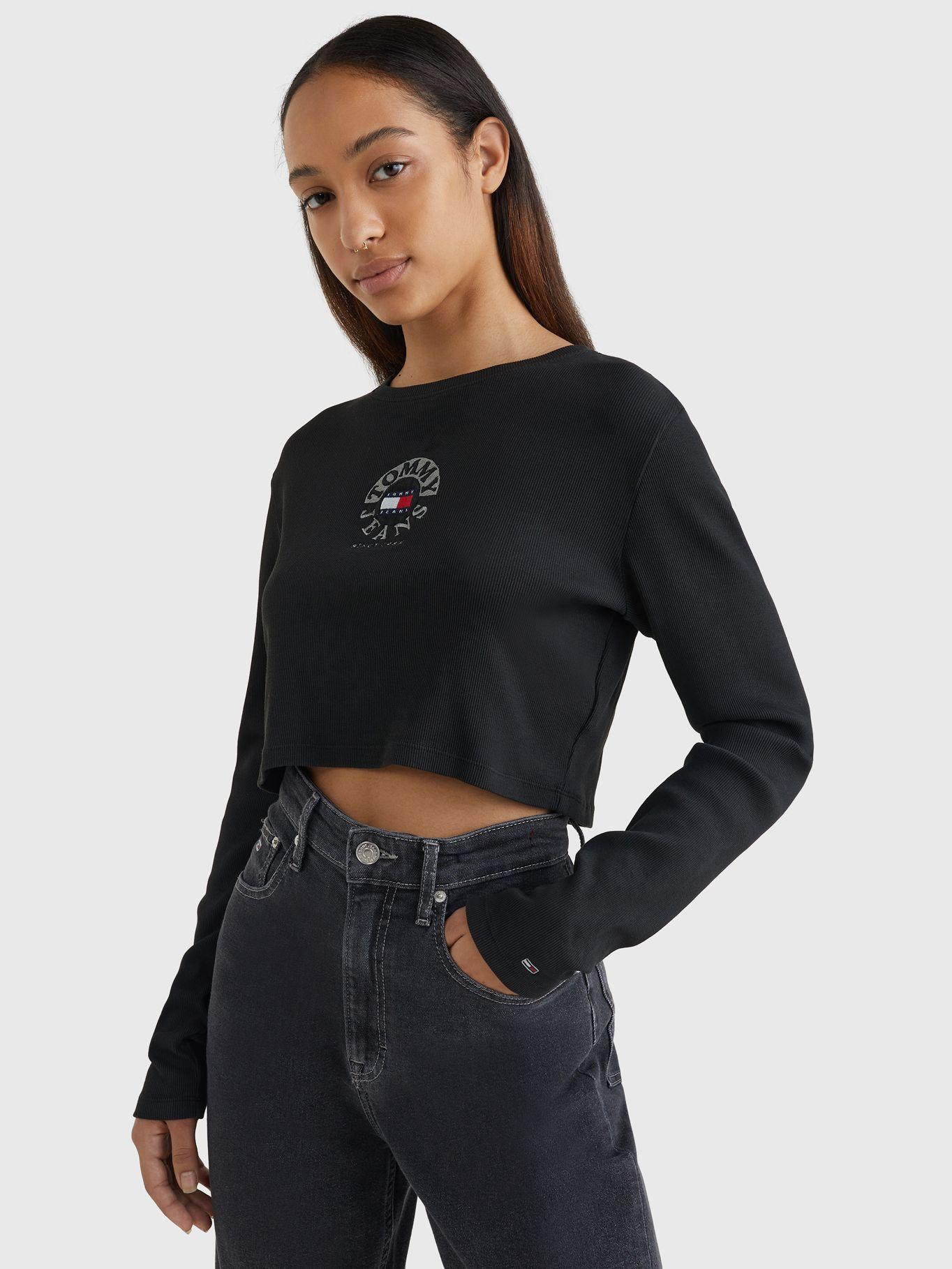 Polera Cropped Con Logo Negro Tommy Jeans JN2-0