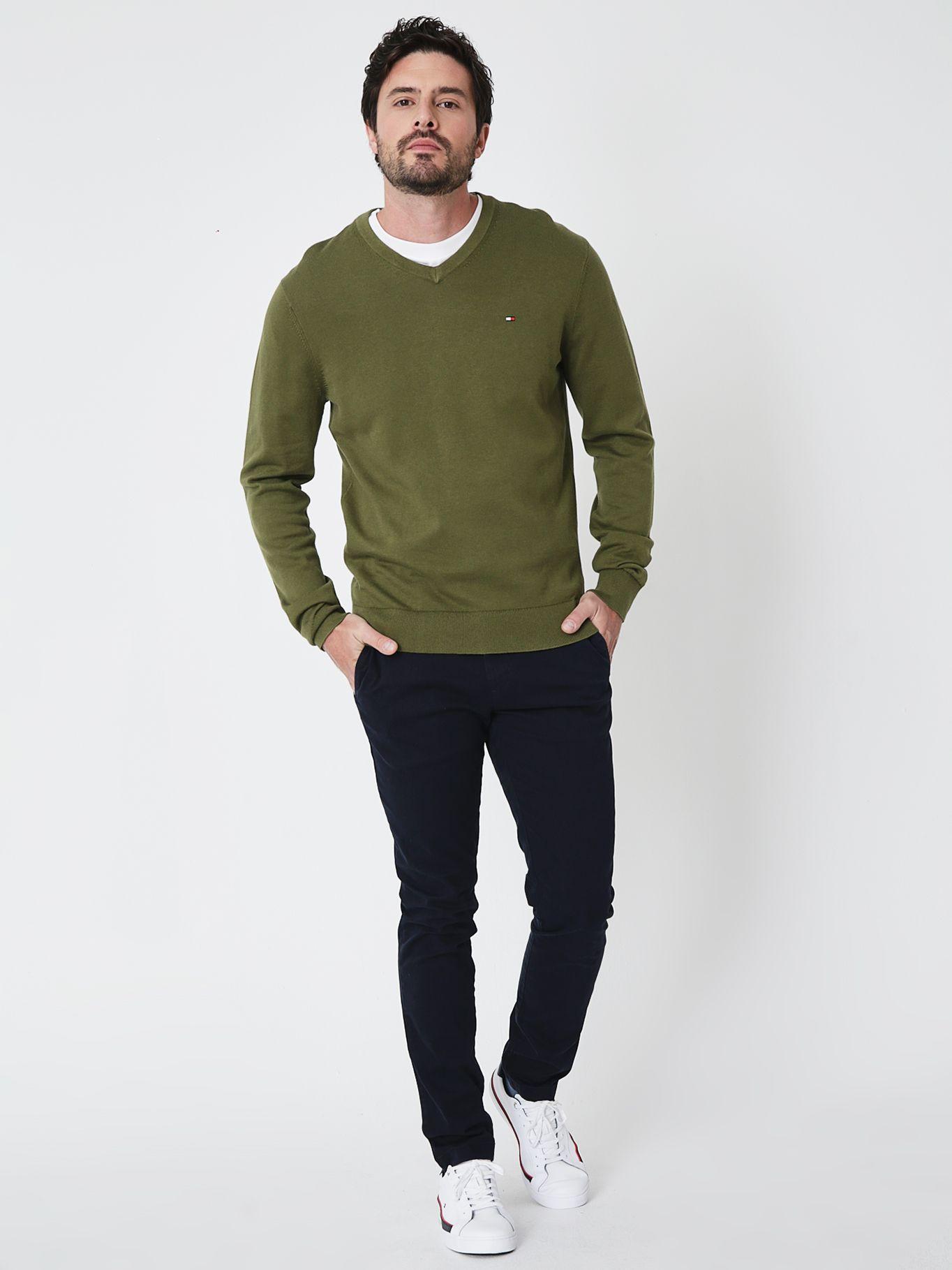 Sweater Signature V-Neck Verde Tommy Hilfiger-2