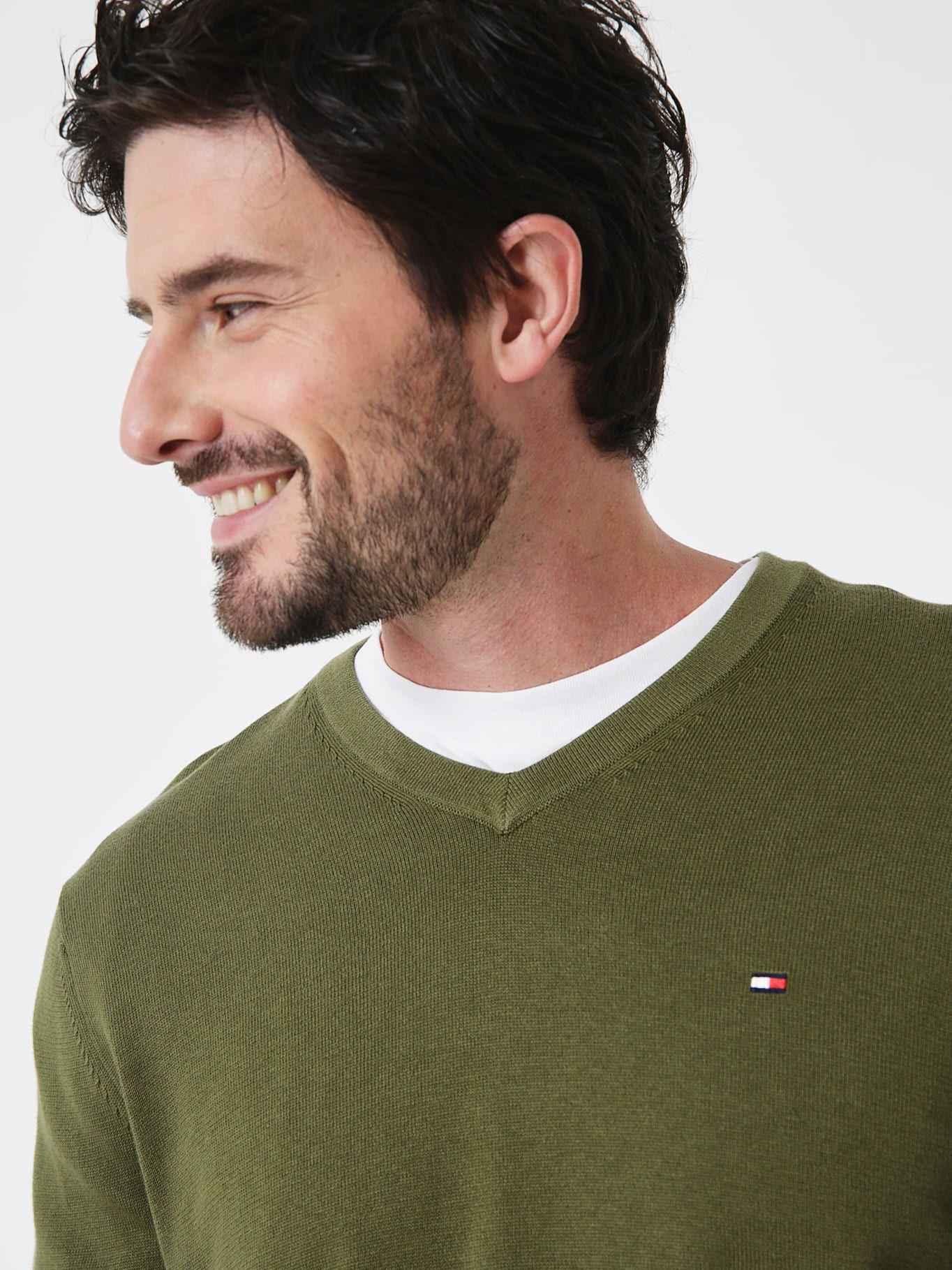 Sweater Signature V-Neck Verde Tommy Hilfiger-3