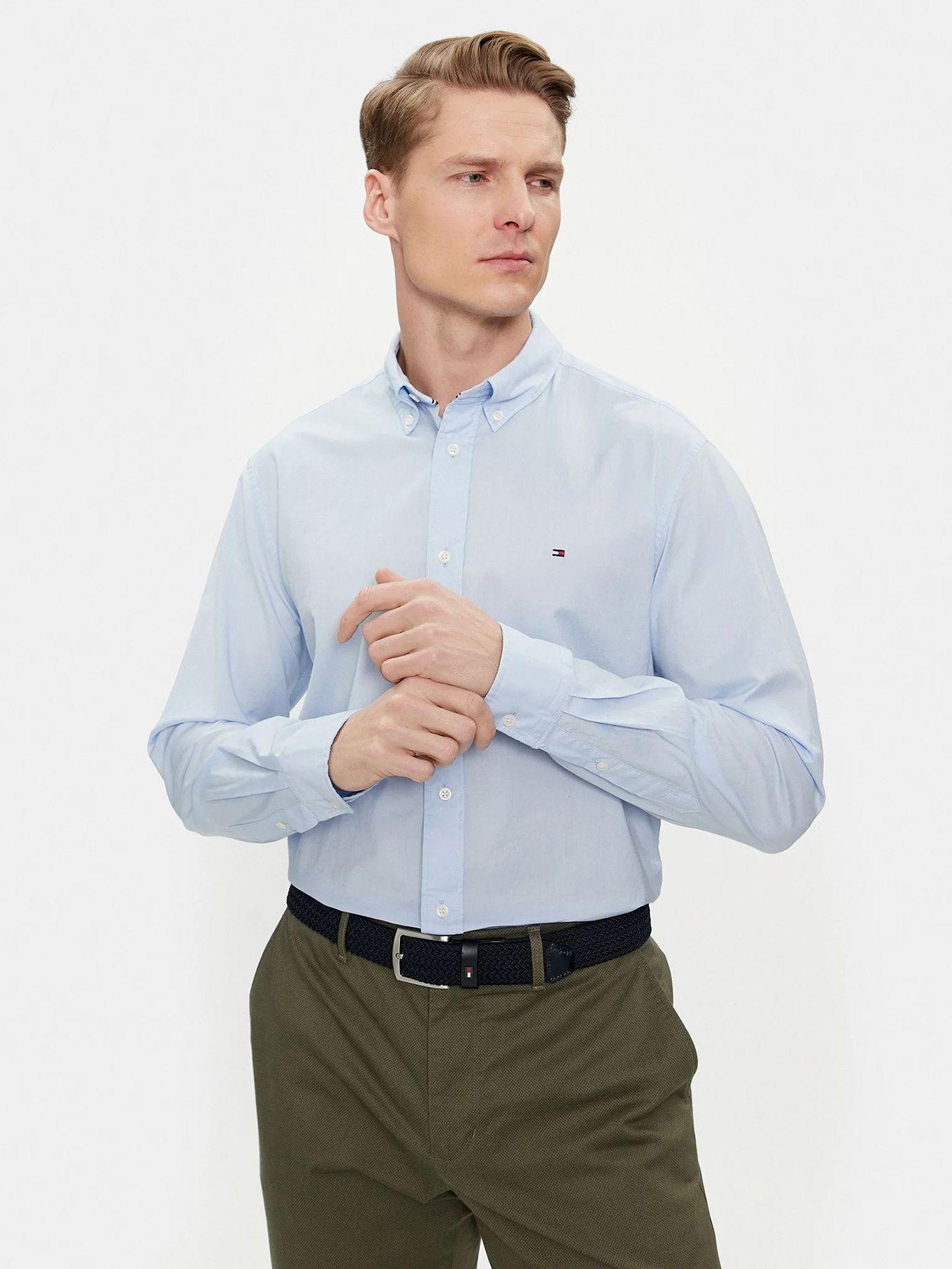 Camisa Flex Solid Corte Regular Celeste Tommy Hilfiger-3