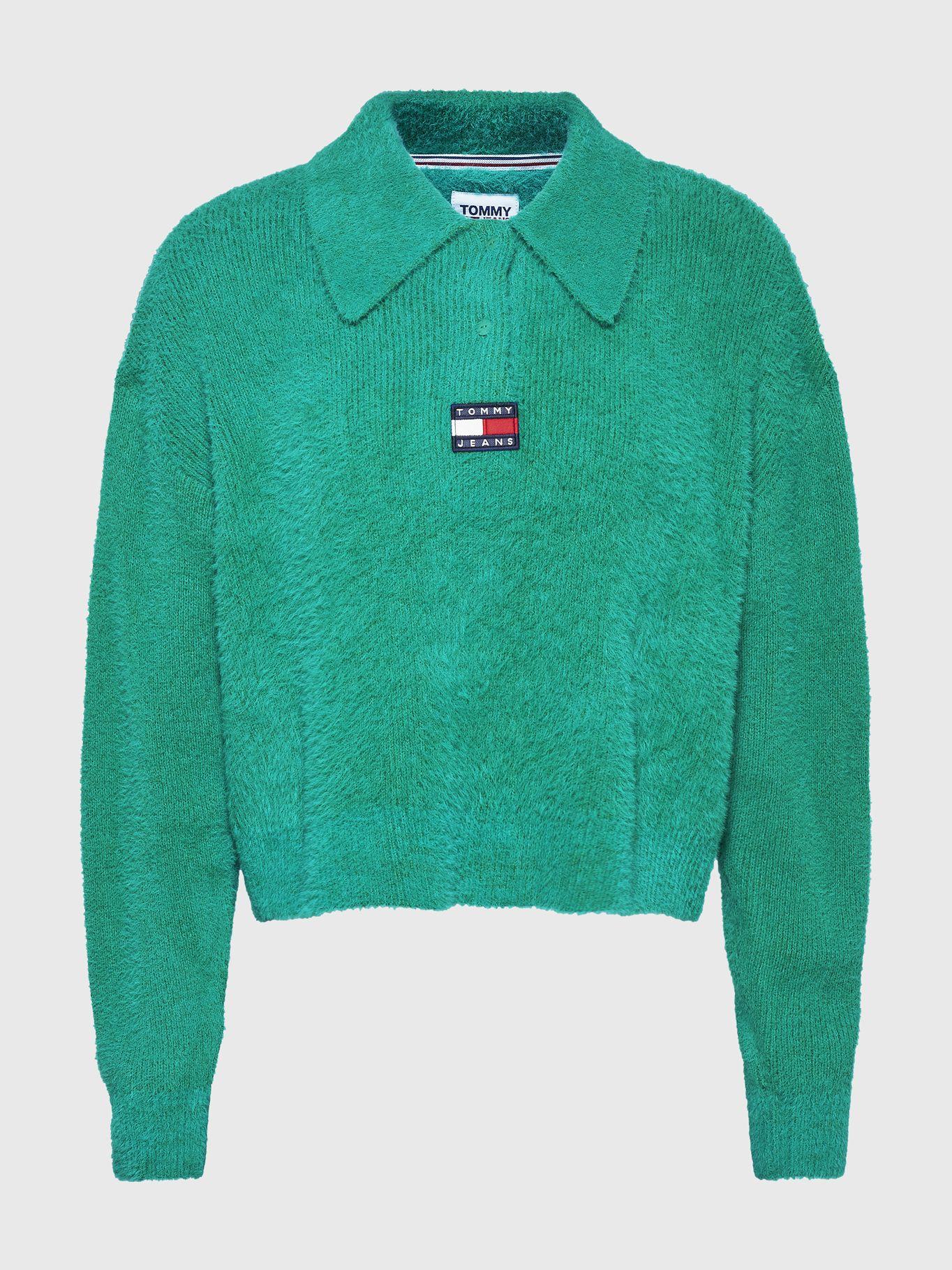 Sweater Polo Cropped Con Logo Verde Tommy Hilfiger-4