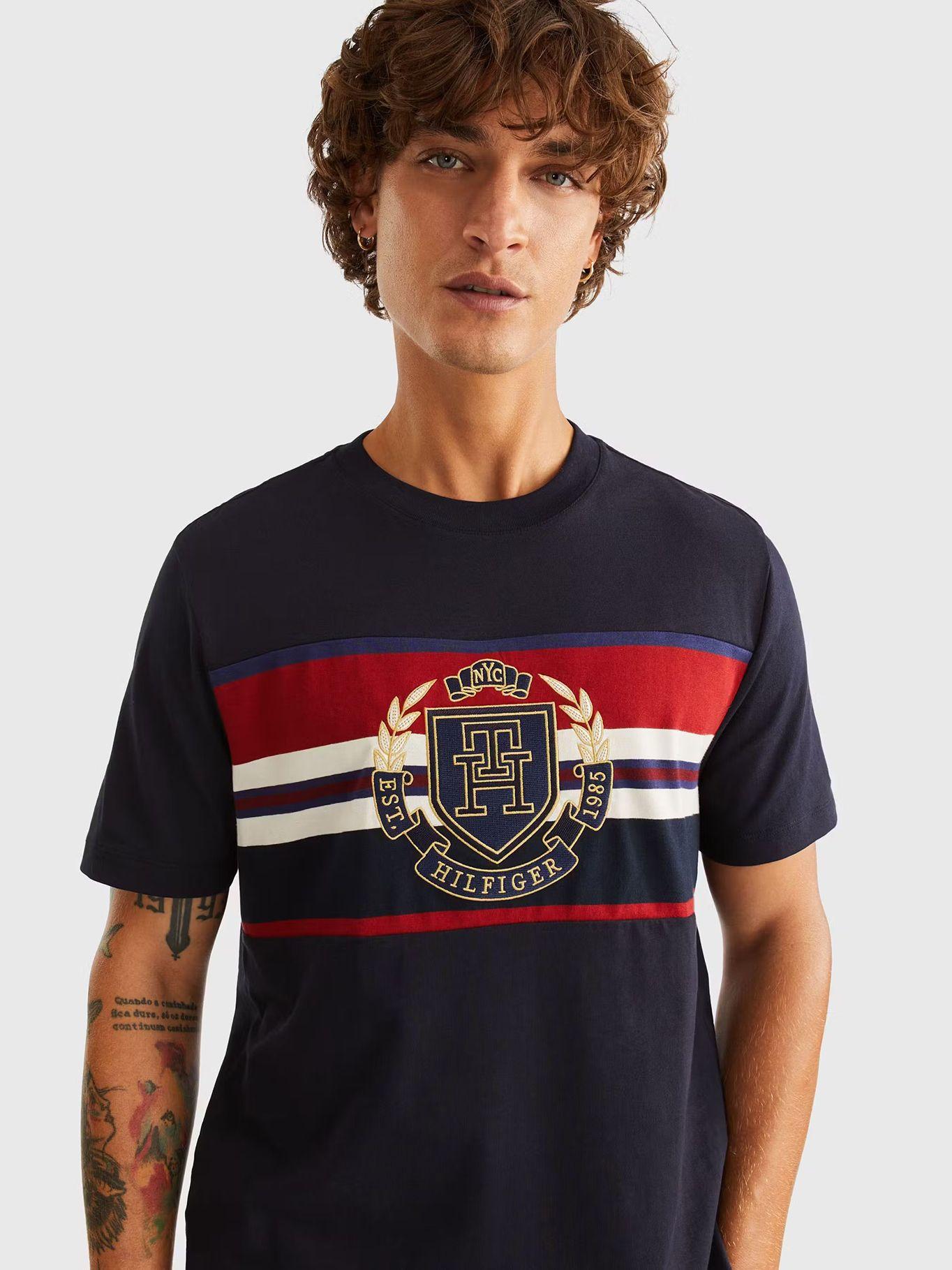 Polera Icon Crest Stripe Logo Azul Tommy Hilfiger-3