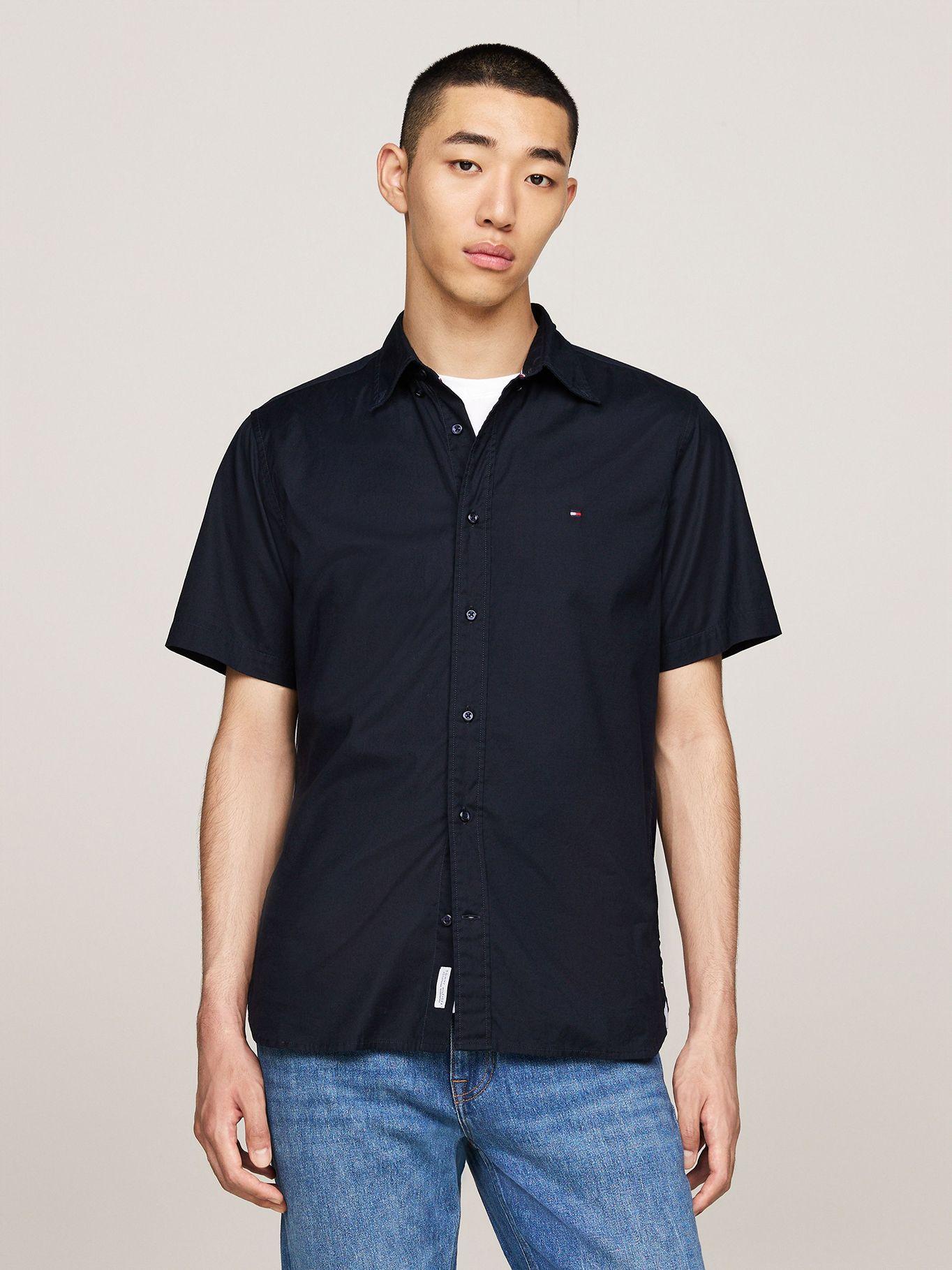 Camisa Solid Flex De Popelina Azul Tommy Hilfiger-0