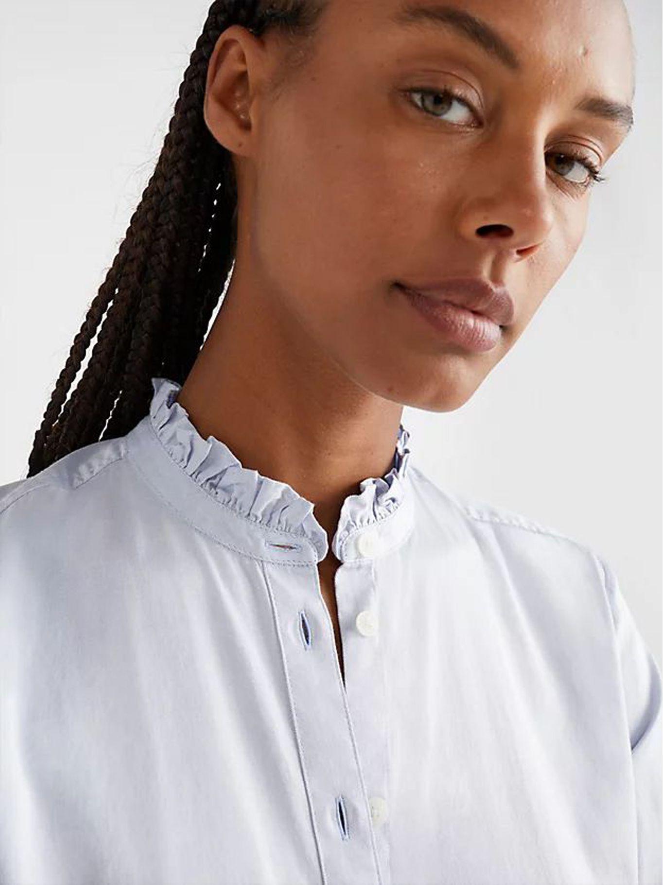 Camisa Cuello Mao Con Vuelos Celeste Tommy Hilfiger-3