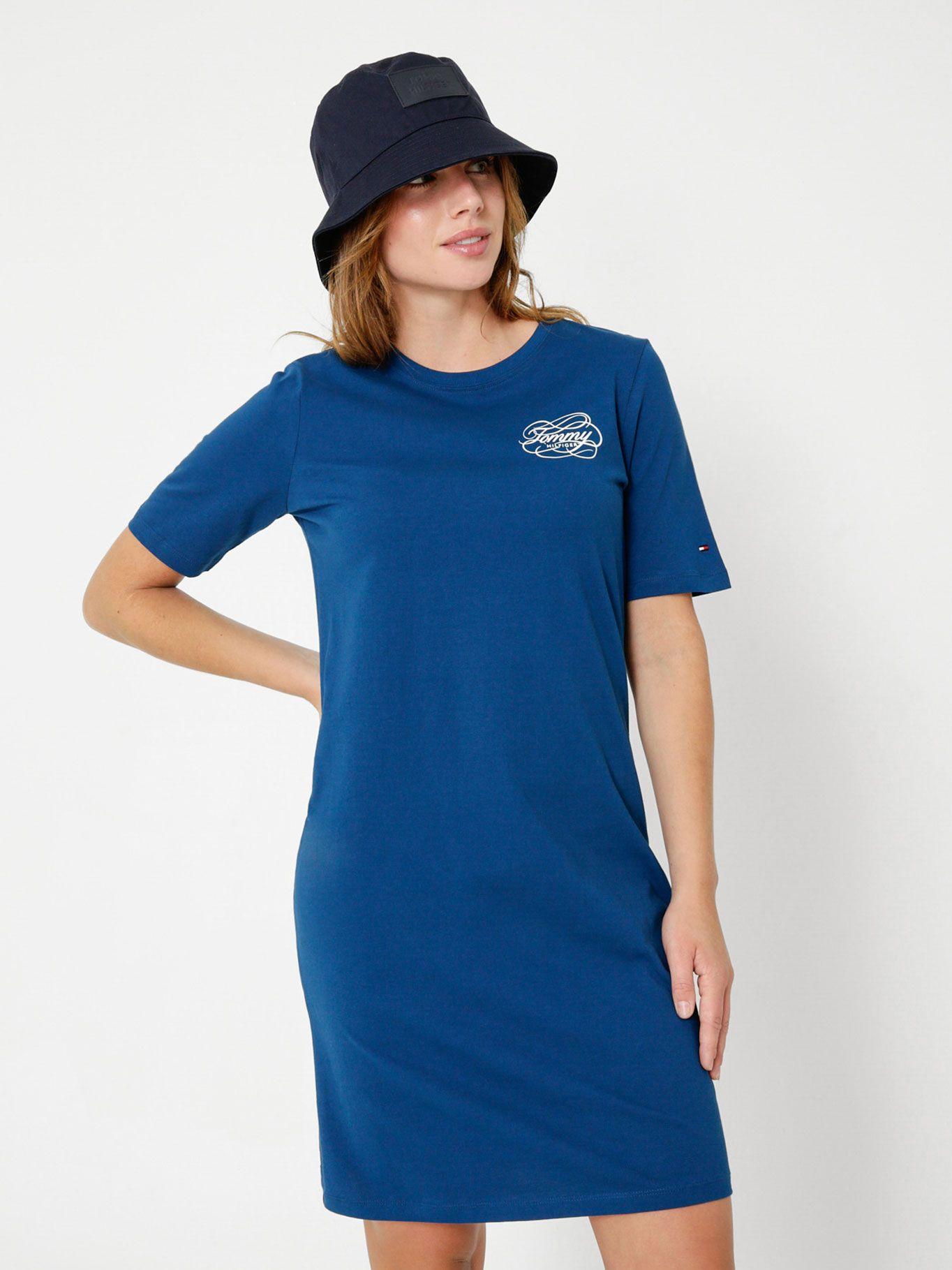 Vestido Camisero Con Logo Azul Tommy Hilfiger-0