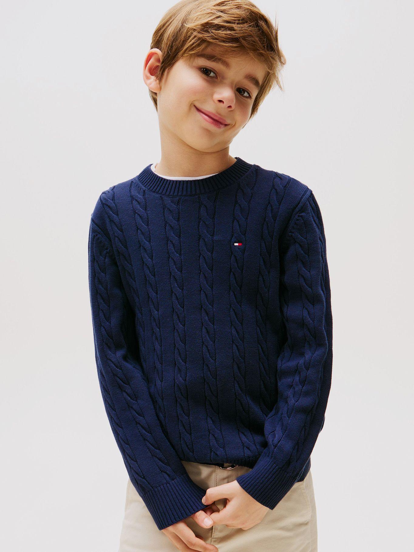 Sweater Trenzado Con Cuello Redondo Azul Tommy Hilfiger-0