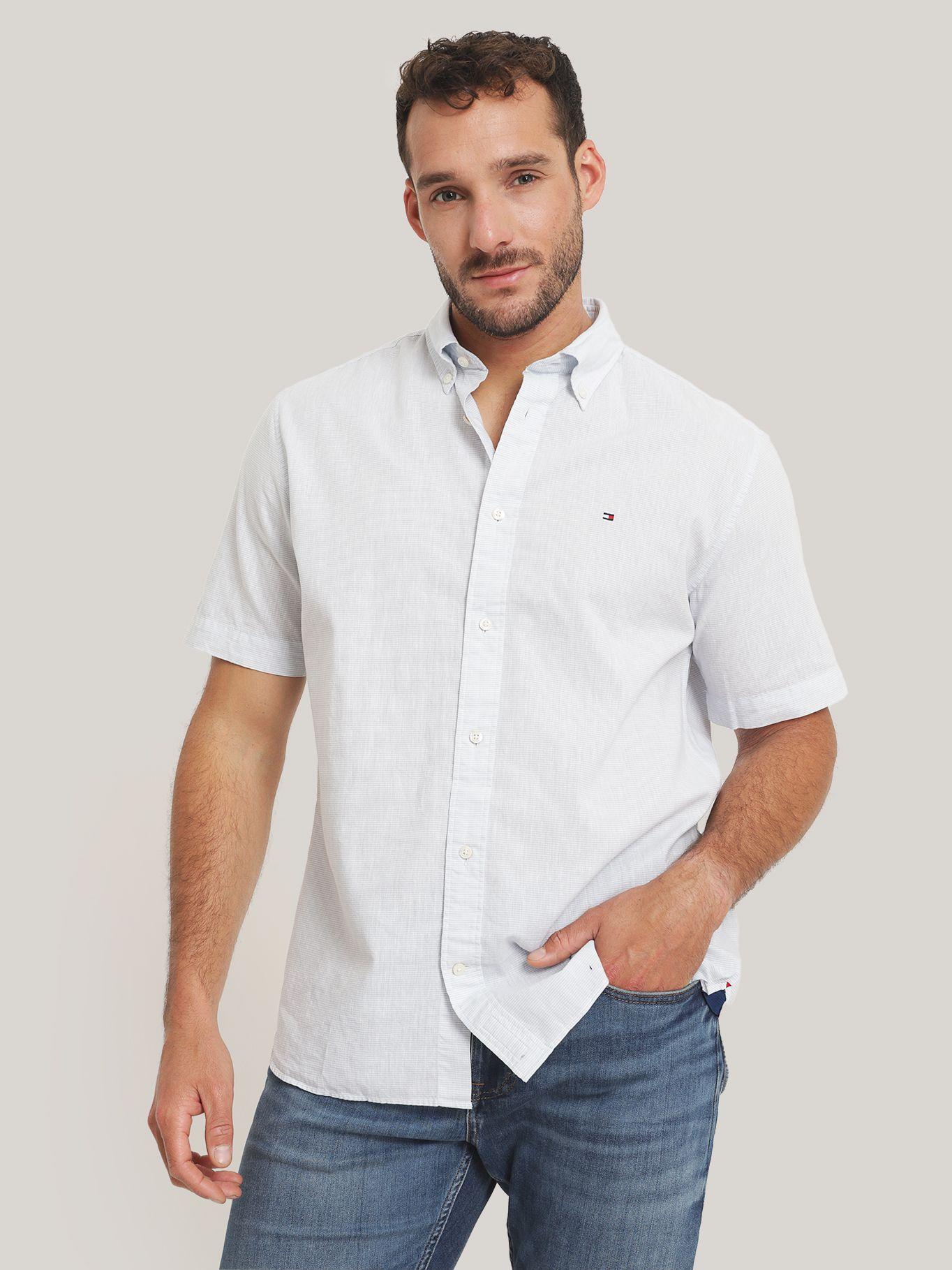 Camisa Solid Con Logo Celeste Tommy Hilfiger-0