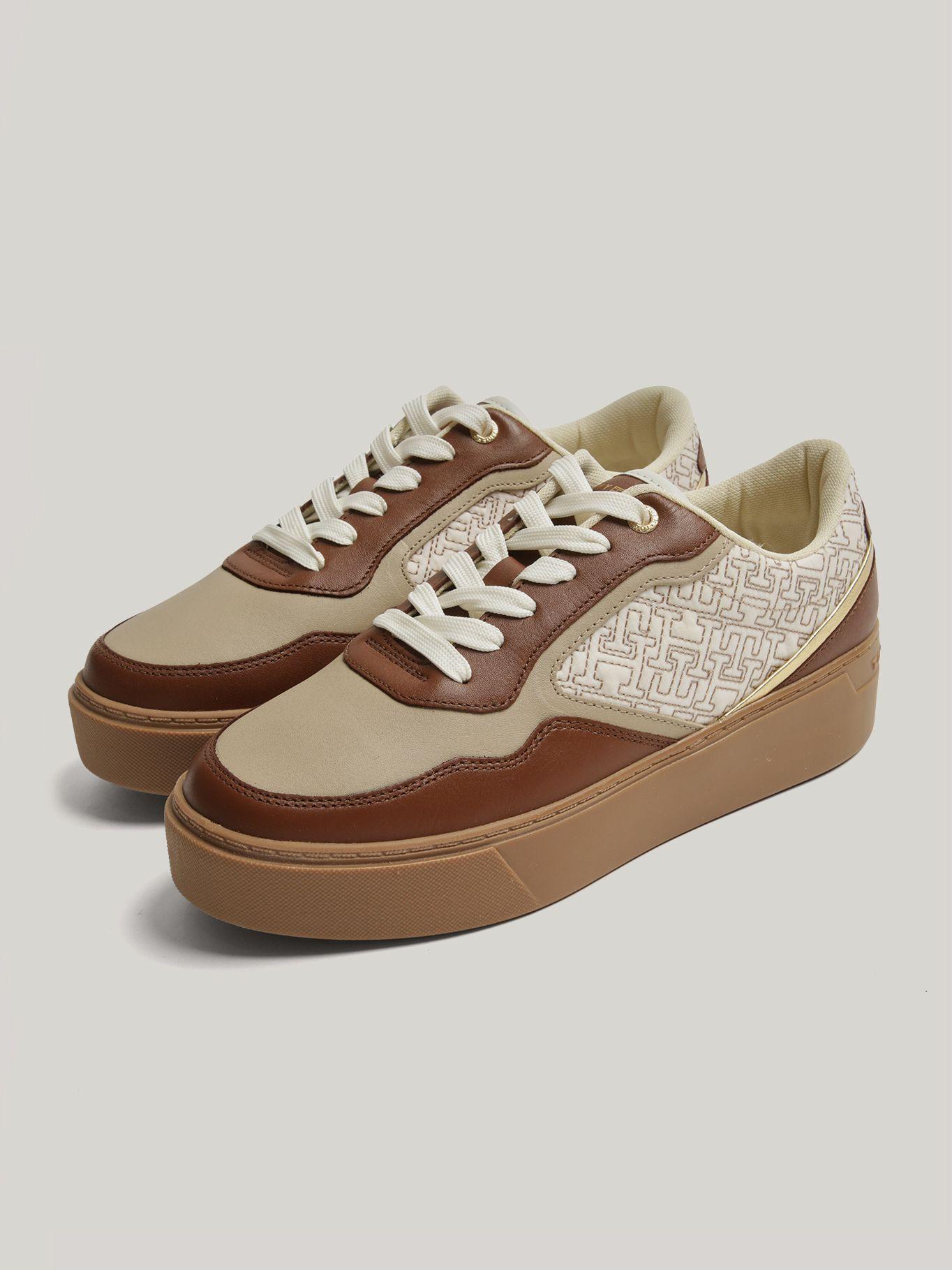 Zapatillas Monogram De Cuero Beige Tommy Hilfiger-0