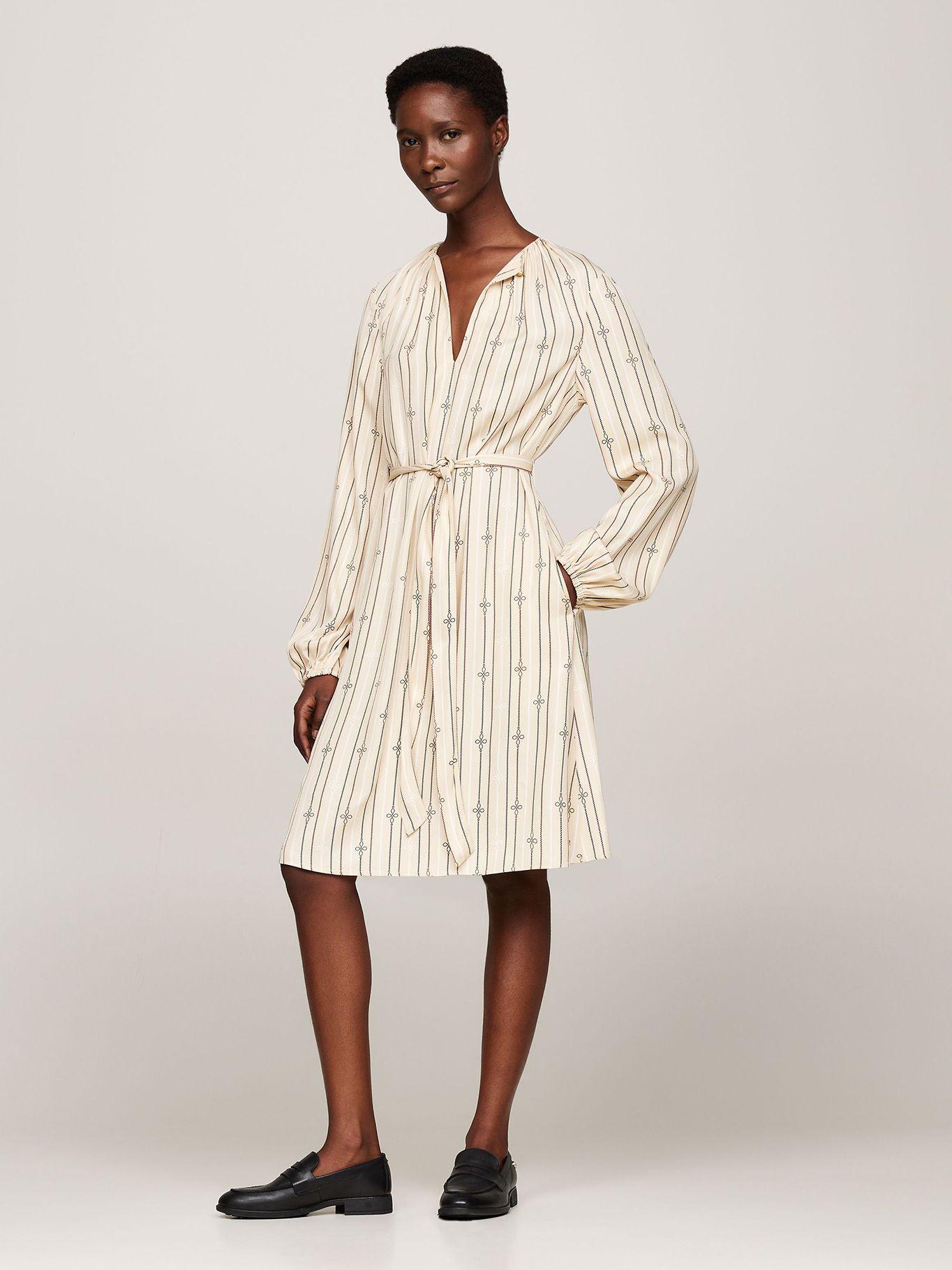 Vestido Fruncido De Corte Evasé Beige Tommy Hilfiger-0
