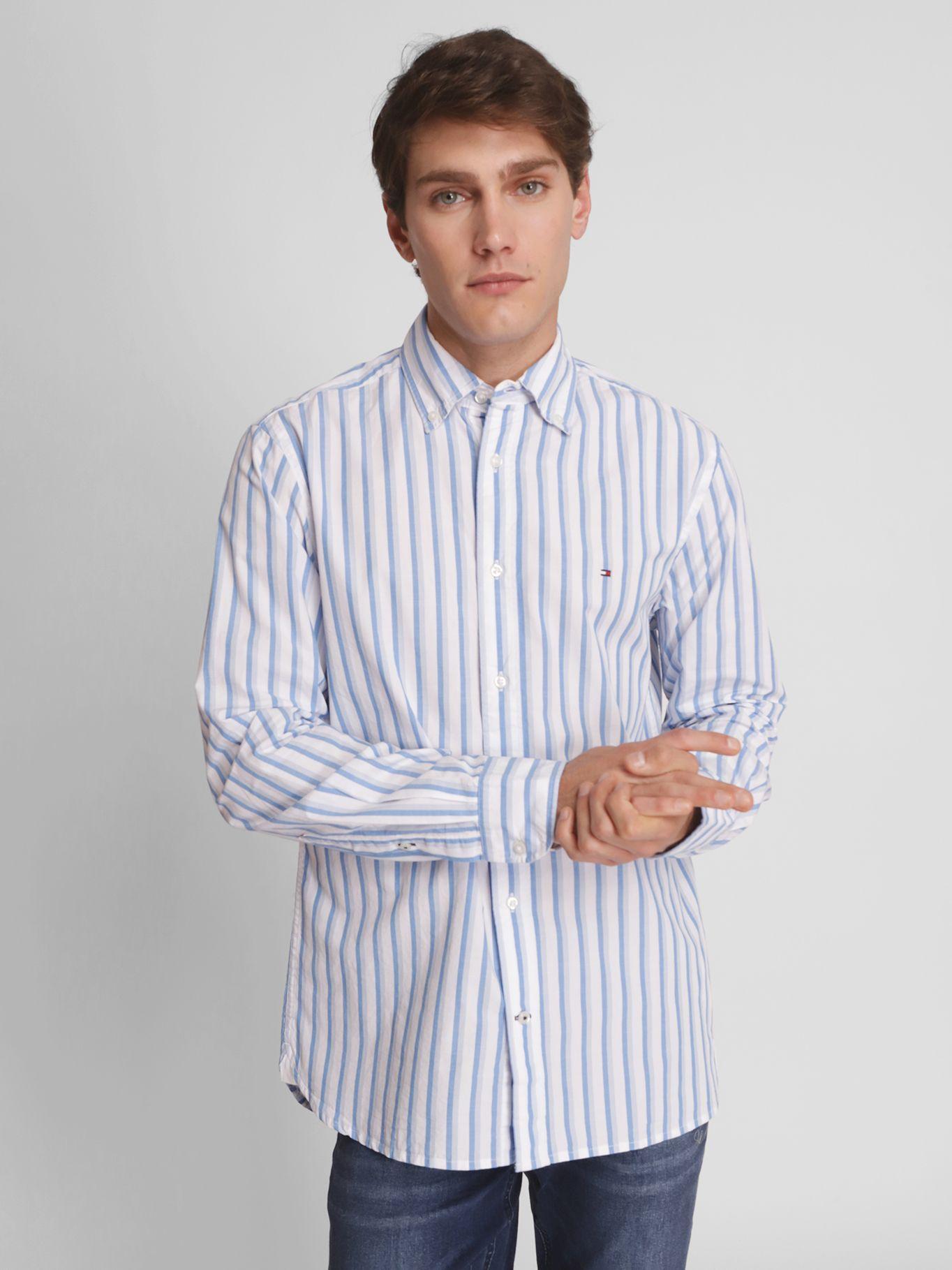Camisa A Rayas y Logo Celeste Tommy Hilfiger-0