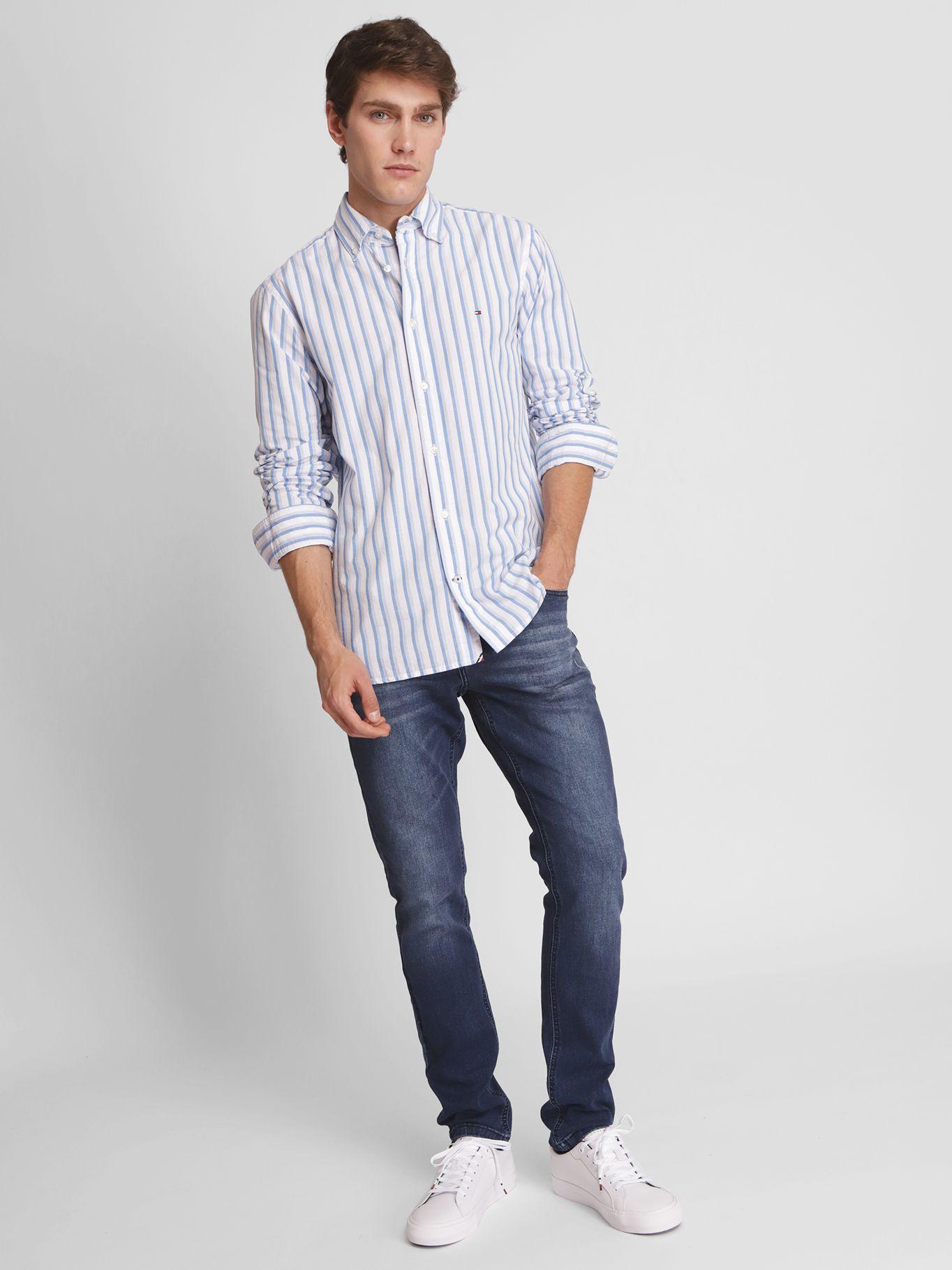 Camisa A Rayas y Logo Celeste Tommy Hilfiger-2