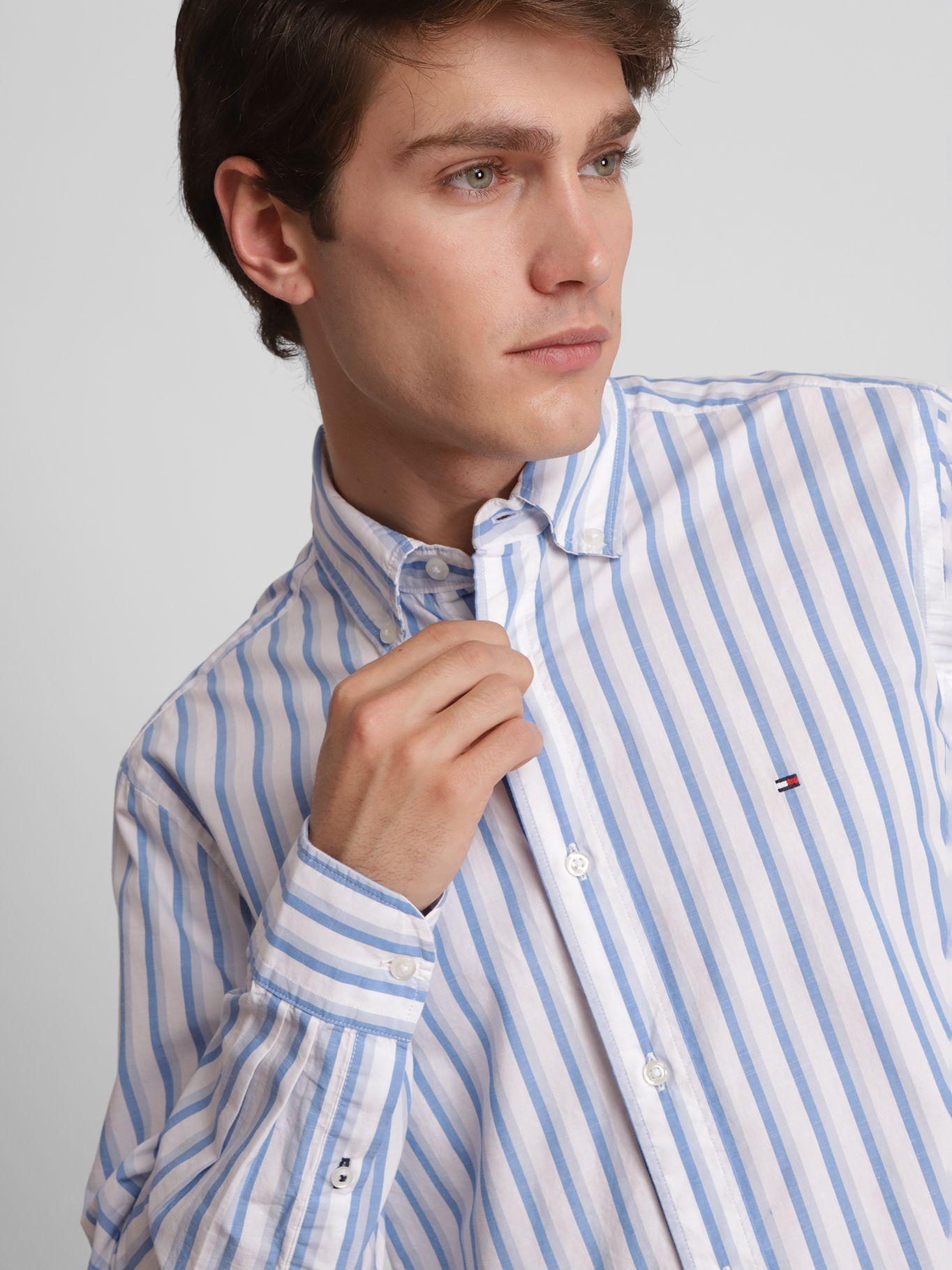 Camisa A Rayas y Logo Celeste Tommy Hilfiger-3