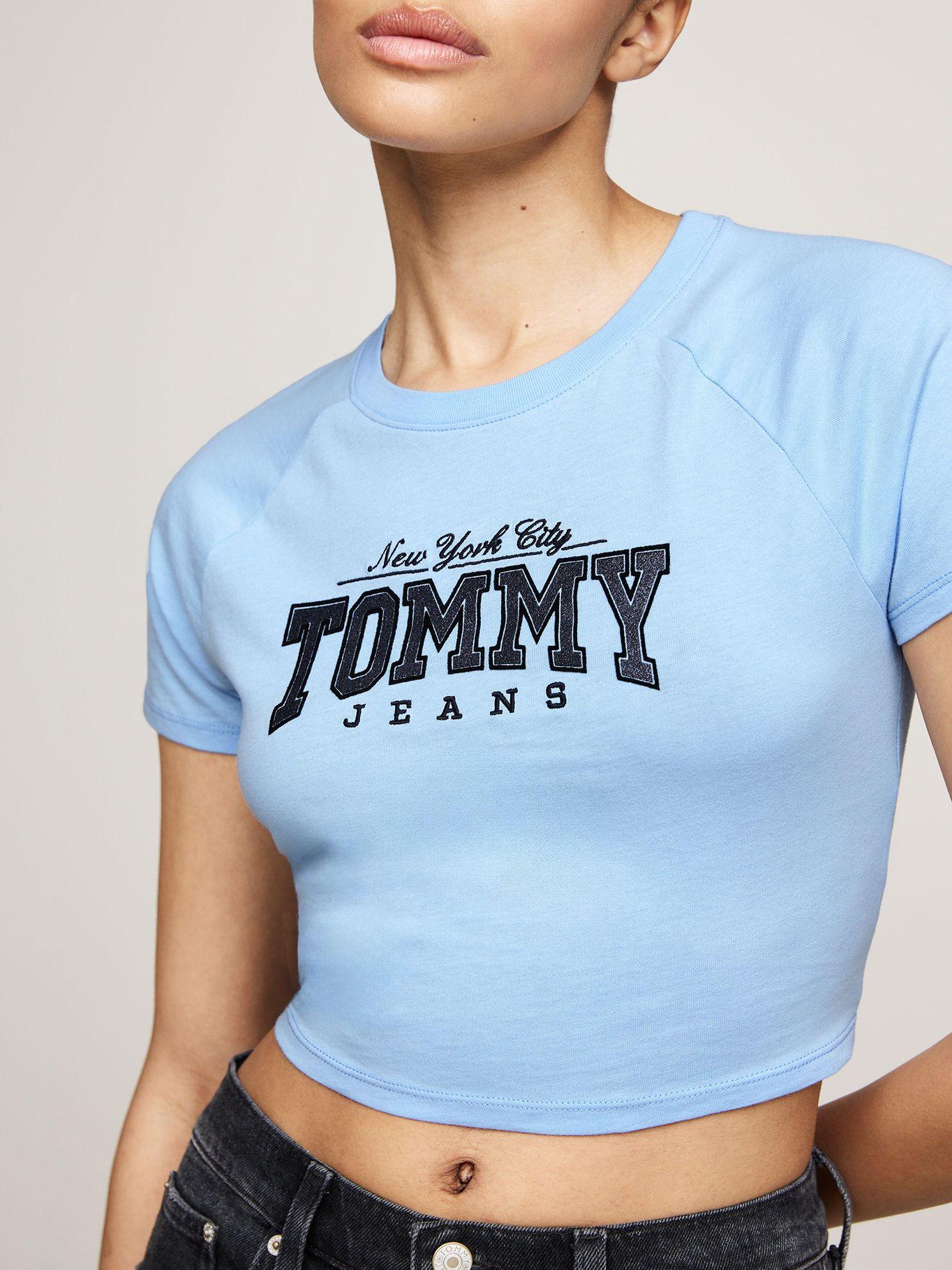 Polera Cropped Slim Fit Con Logo Celeste Tommy Hilfiger-3