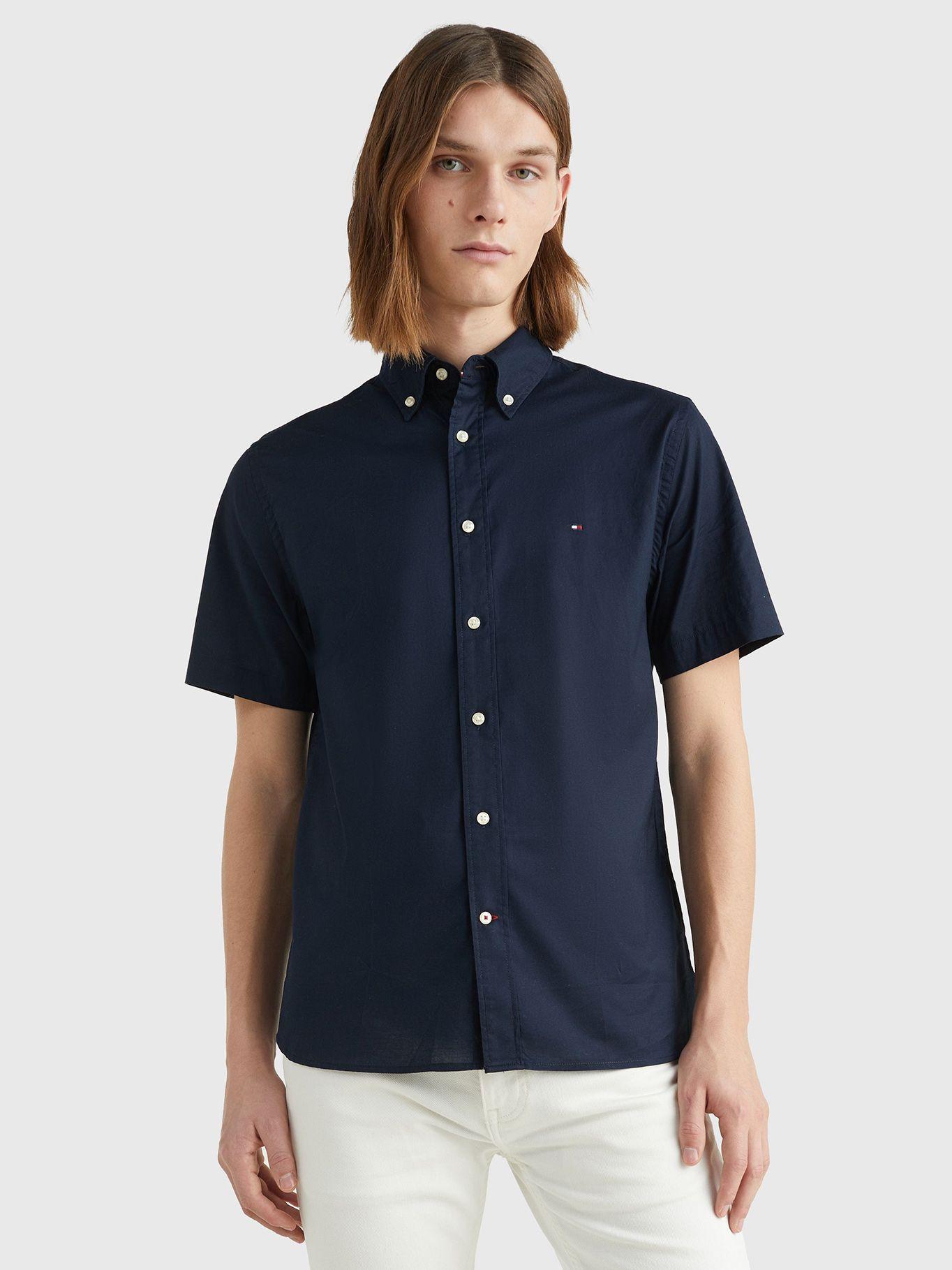 Camisa Flex Poplin Regular Fit Azul Tommy Hilfiger-0