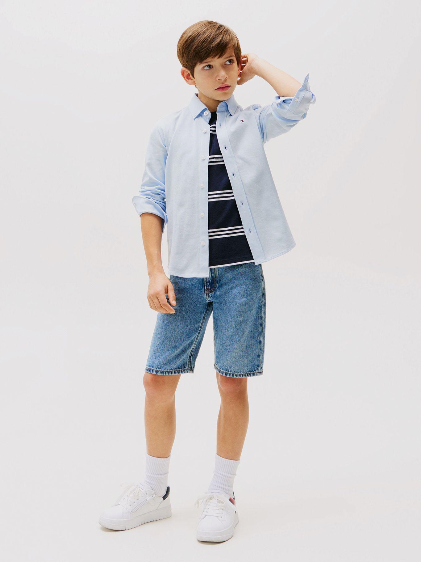 Camisa De Corte Regular En Piqué Celeste Tommy Hilfiger-1