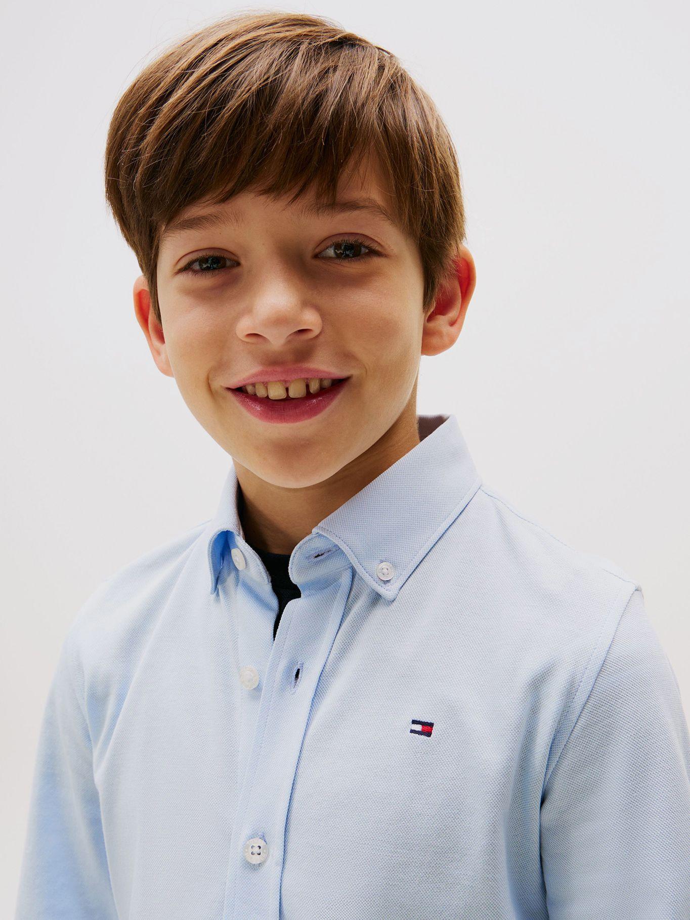 Camisa De Corte Regular En Piqué Celeste Tommy Hilfiger-3