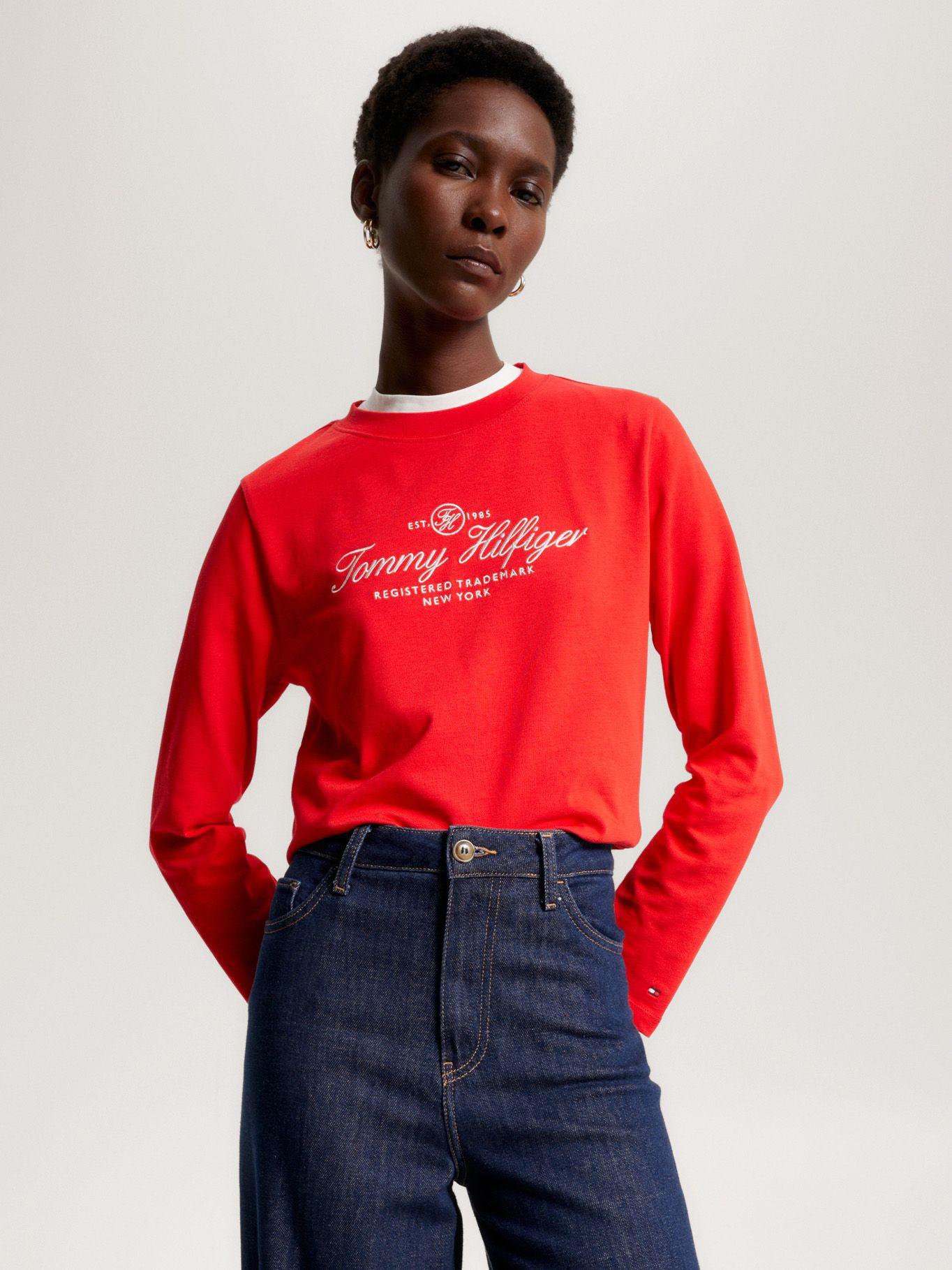Polera Con Logo Script C-Neck Rojo Tommy Hilfiger-0