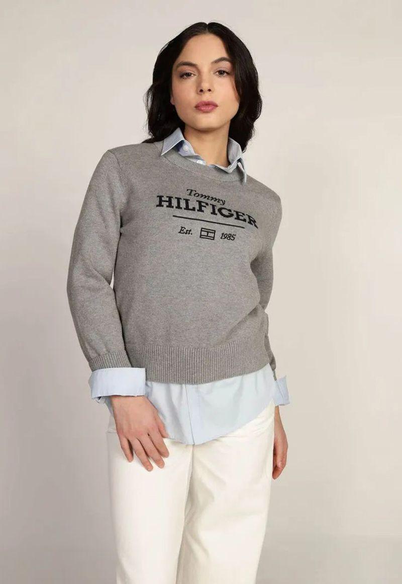 Sweater C-Neck Con Logo Gris Tommy Hilfiger-0