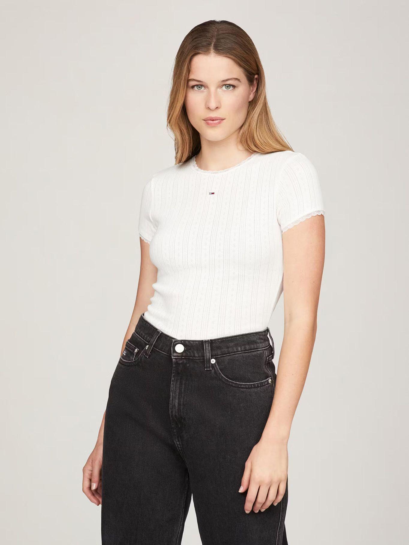 Polera Pointelle Slim Fit Con Logo Blanco Tommy Jeans-0