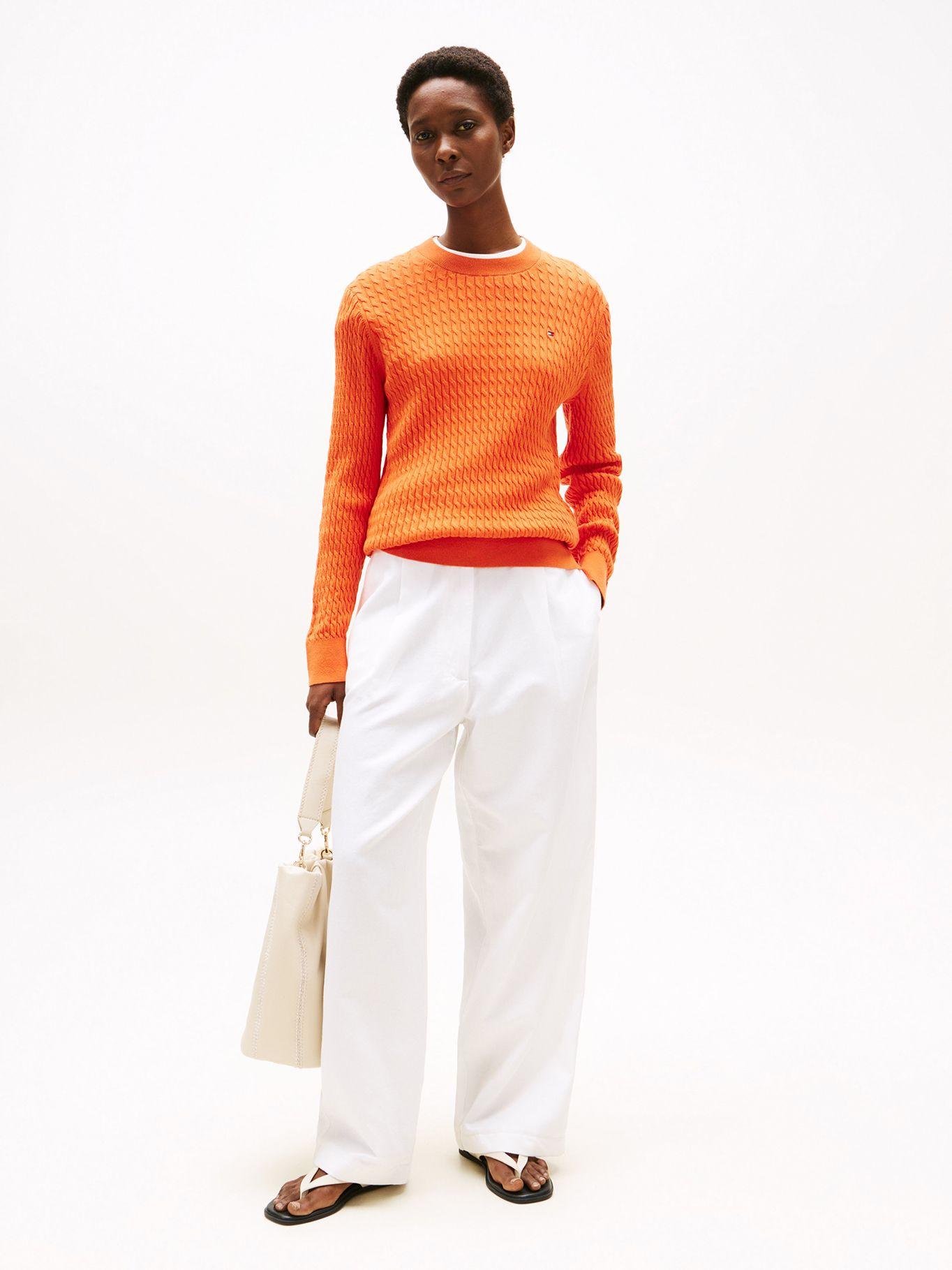Sweater De Punto Trenzado Naranjo Tommy Hilfiger-1