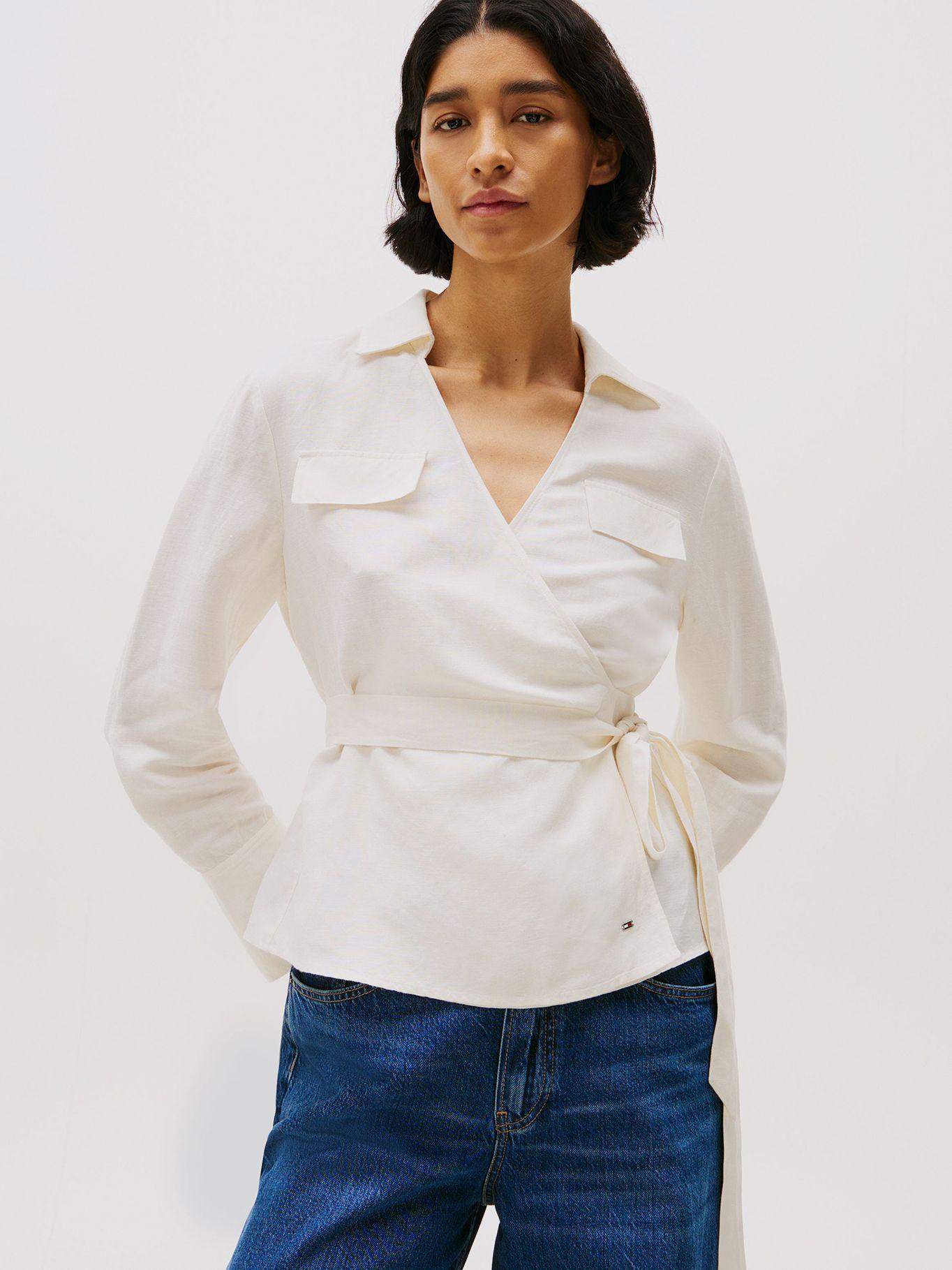 Blusa De Lino Con Diseño Cruzado Blanco Tommy Hilfiger-0