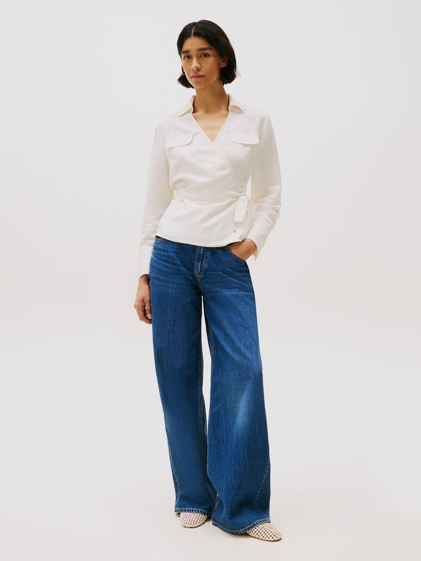 Blusa De Lino Con Diseño Cruzado Blanco Tommy Hilfiger-1