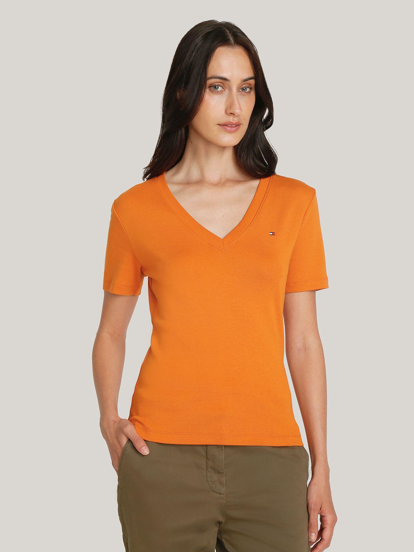Polera A Rayas V-Neck Slim Fit Naranjo Tommy Hilfiger-0