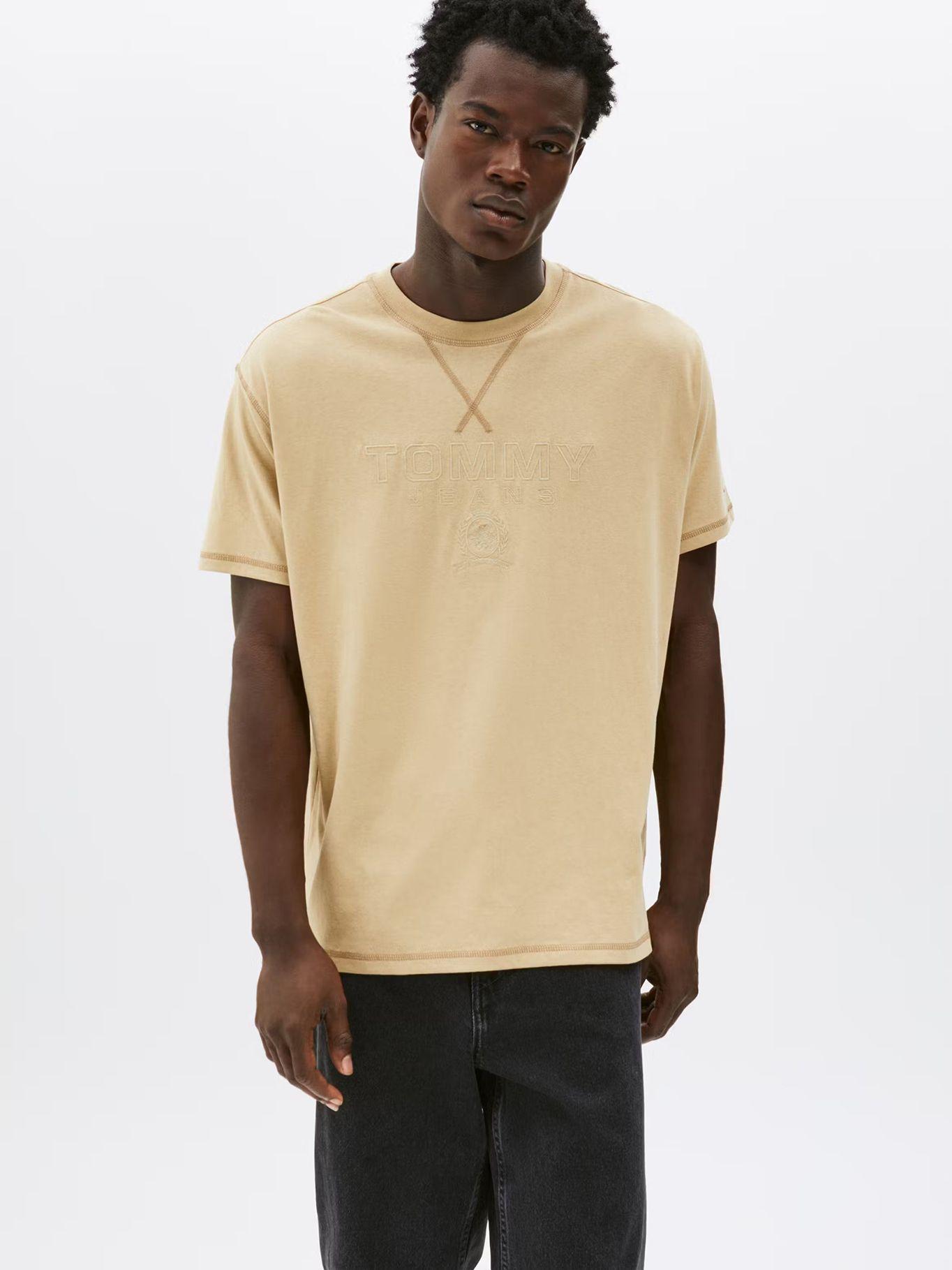 Polera Tonal Crest Logo Relaxed Fit Beige Tommy Jeans-0