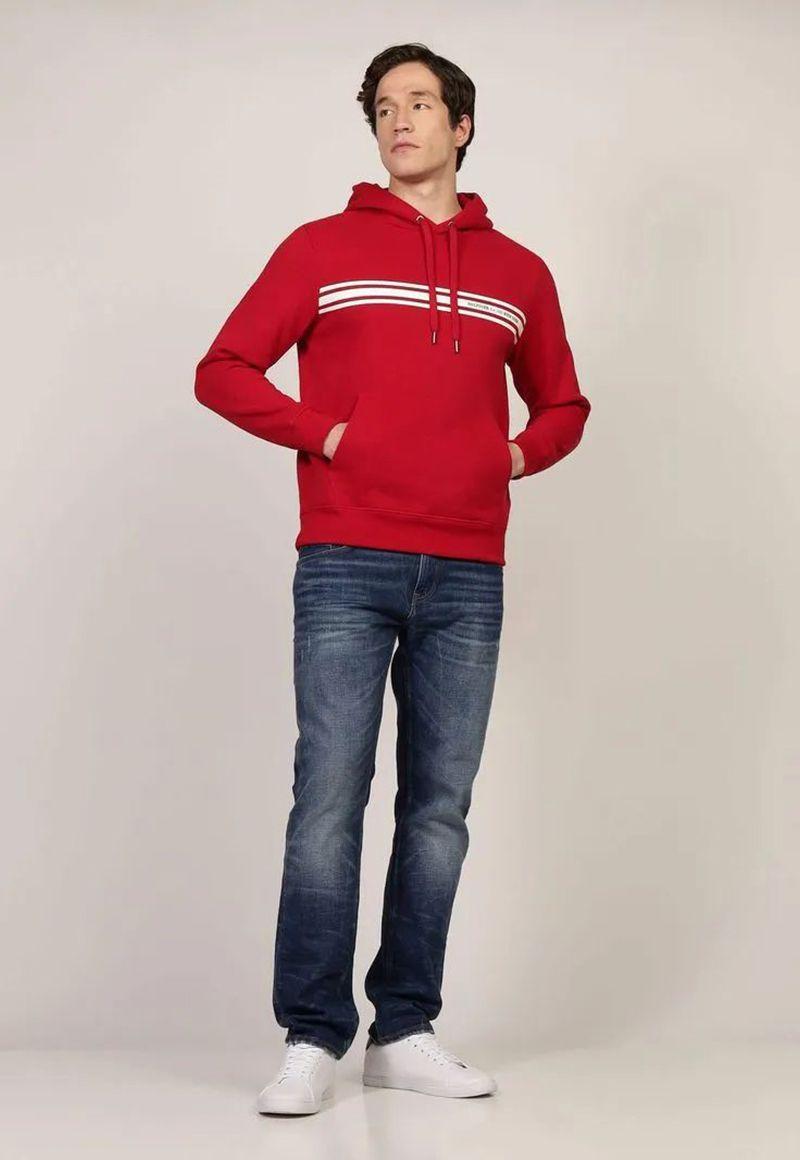 Polerón Hoodie Con Logo Central De Rayas Rojo Tommy Hilfiger-1