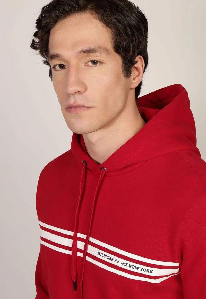 Polerón Hoodie Con Logo Central De Rayas Rojo Tommy Hilfiger-3