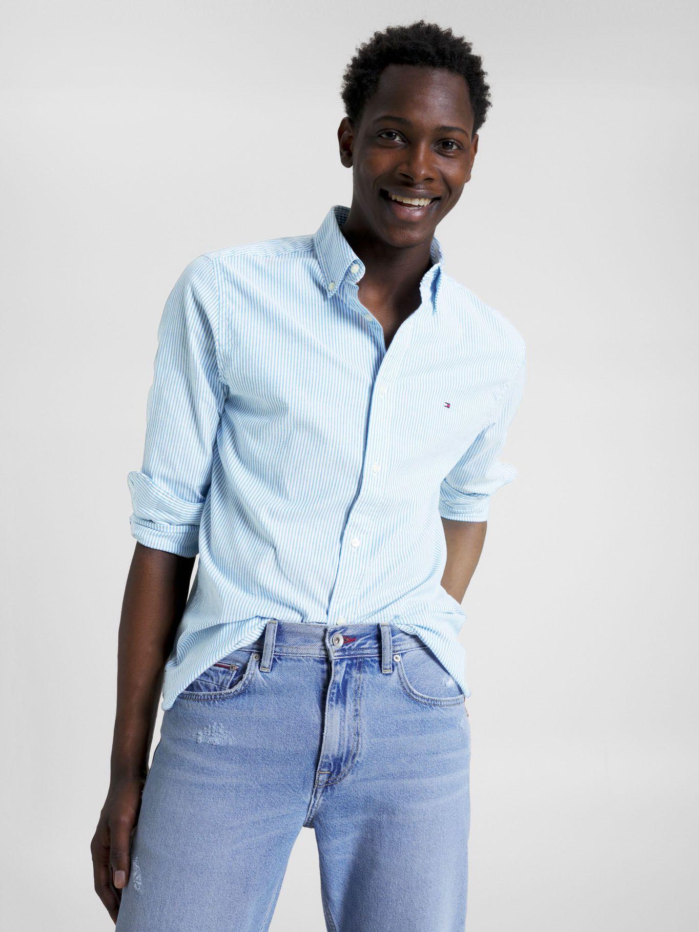 Camisa Flex Oxford Regular Fit Celeste Tommy Hilfiger-0