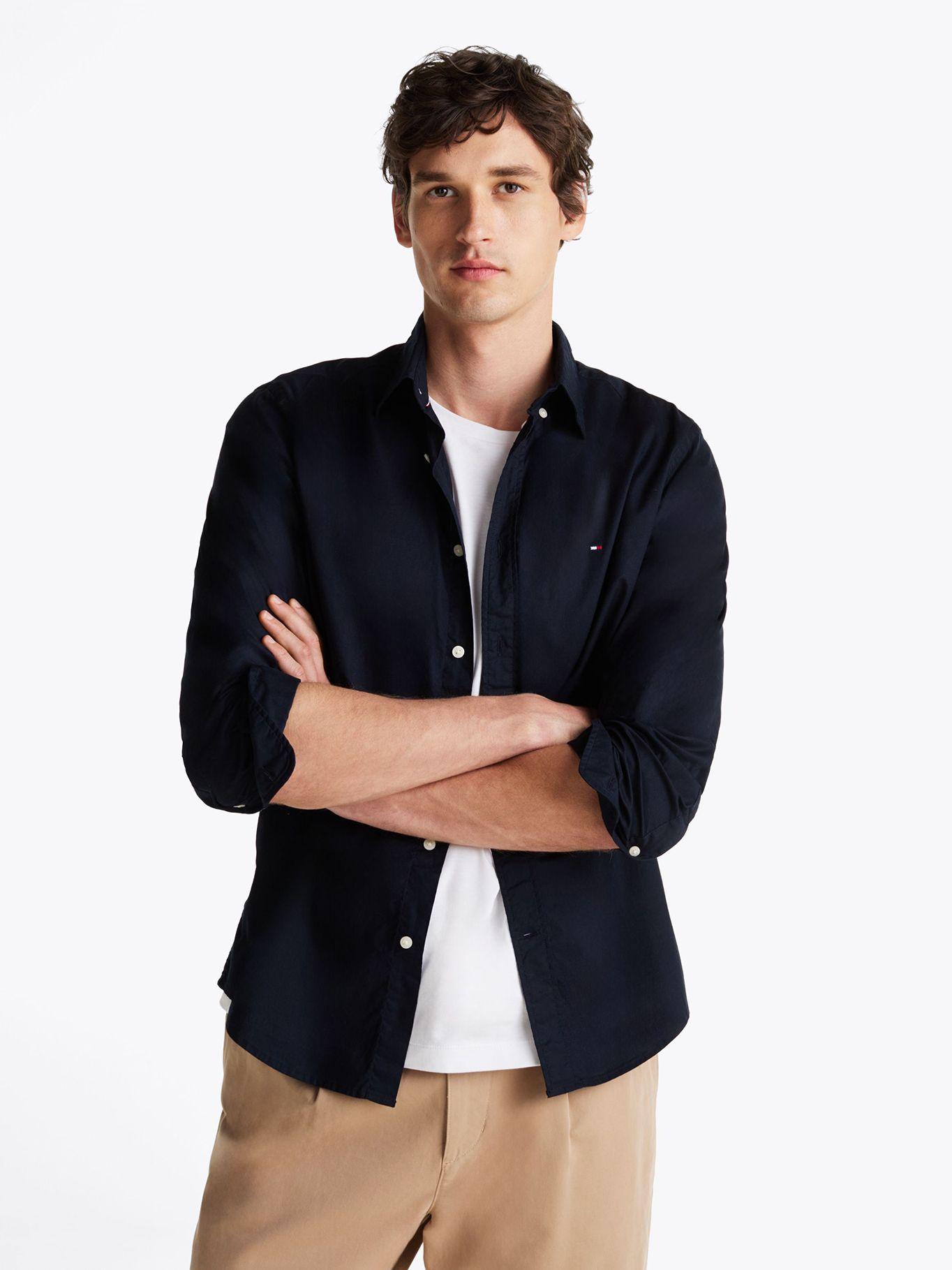 Camisa Th Flex Solid Regular Fit Azul Tommy Hilfiger-0