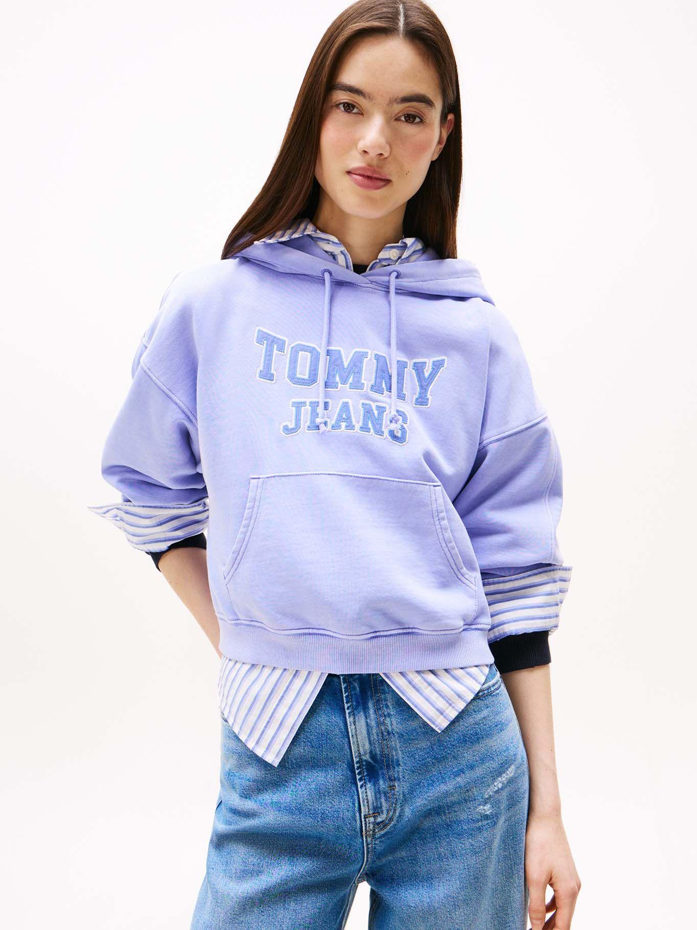 Polerón Hoodie Crop Relaxed Con Logo Lila Tommy Jeans-0