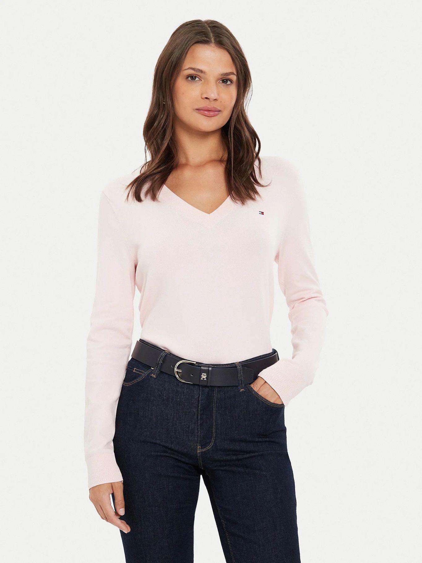 Sweater Solid V-Neck Rosado Tommy Hilfiger-0