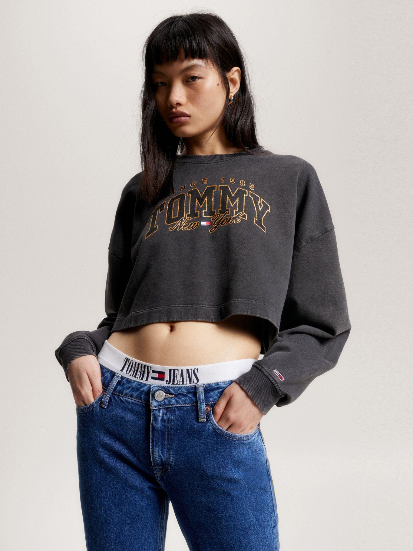 Polerón College Cropped Negro Tommy Jeans-0