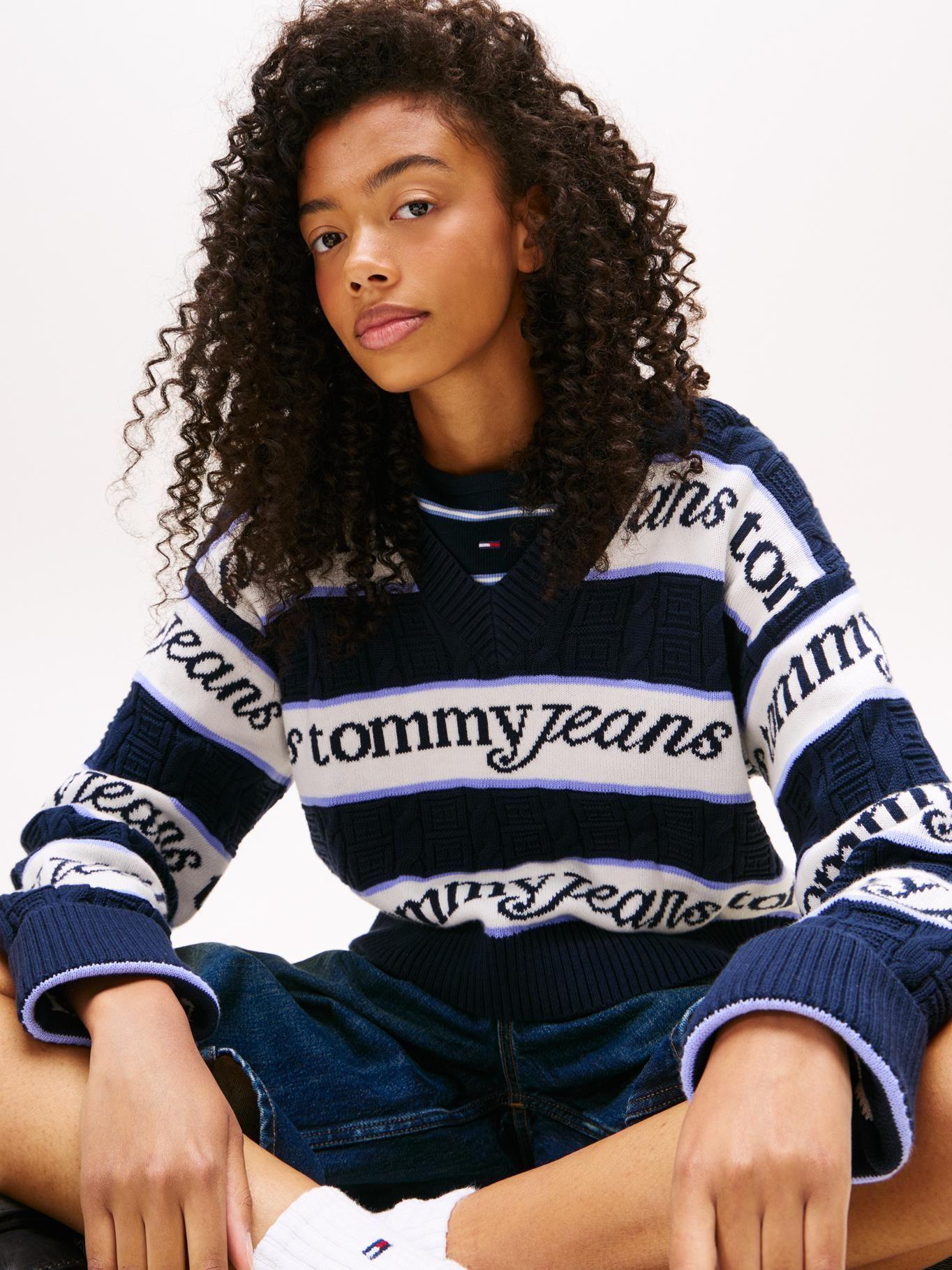 Sweater Stripe Logo Azul Tommy Jeans-3