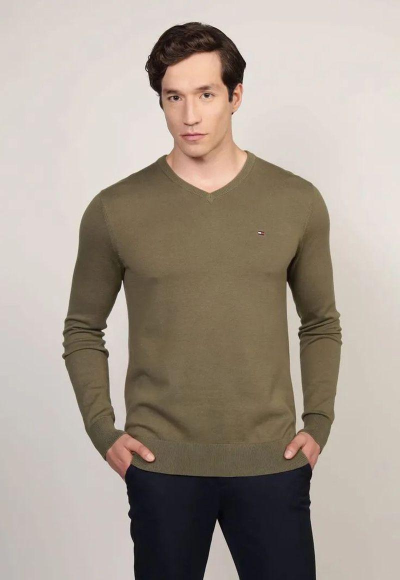 Sweater Básico Signature V-N Verde Tommy Hilfiger-0