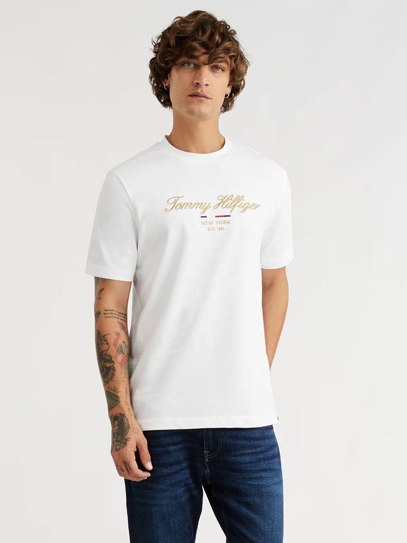 Polera Icon Script Gold Logo Blanco Tommy Hilfiger-0