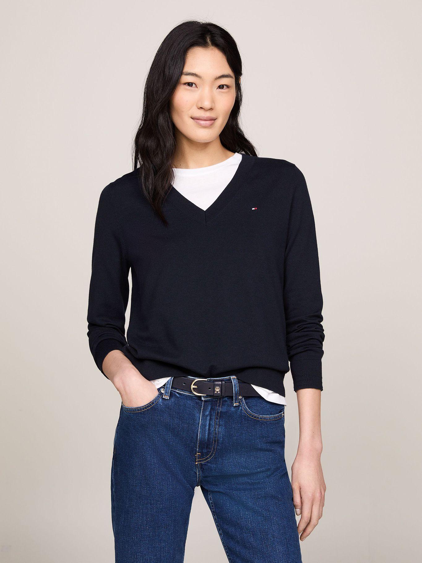 Sweater De Cuello V Con Logo Azul Tommy Hilfiger-0