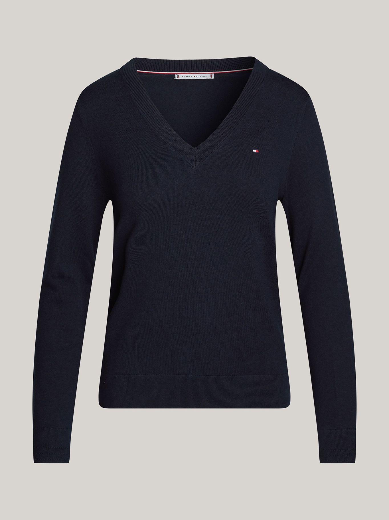 Sweater De Cuello V Con Logo Azul Tommy Hilfiger-4
