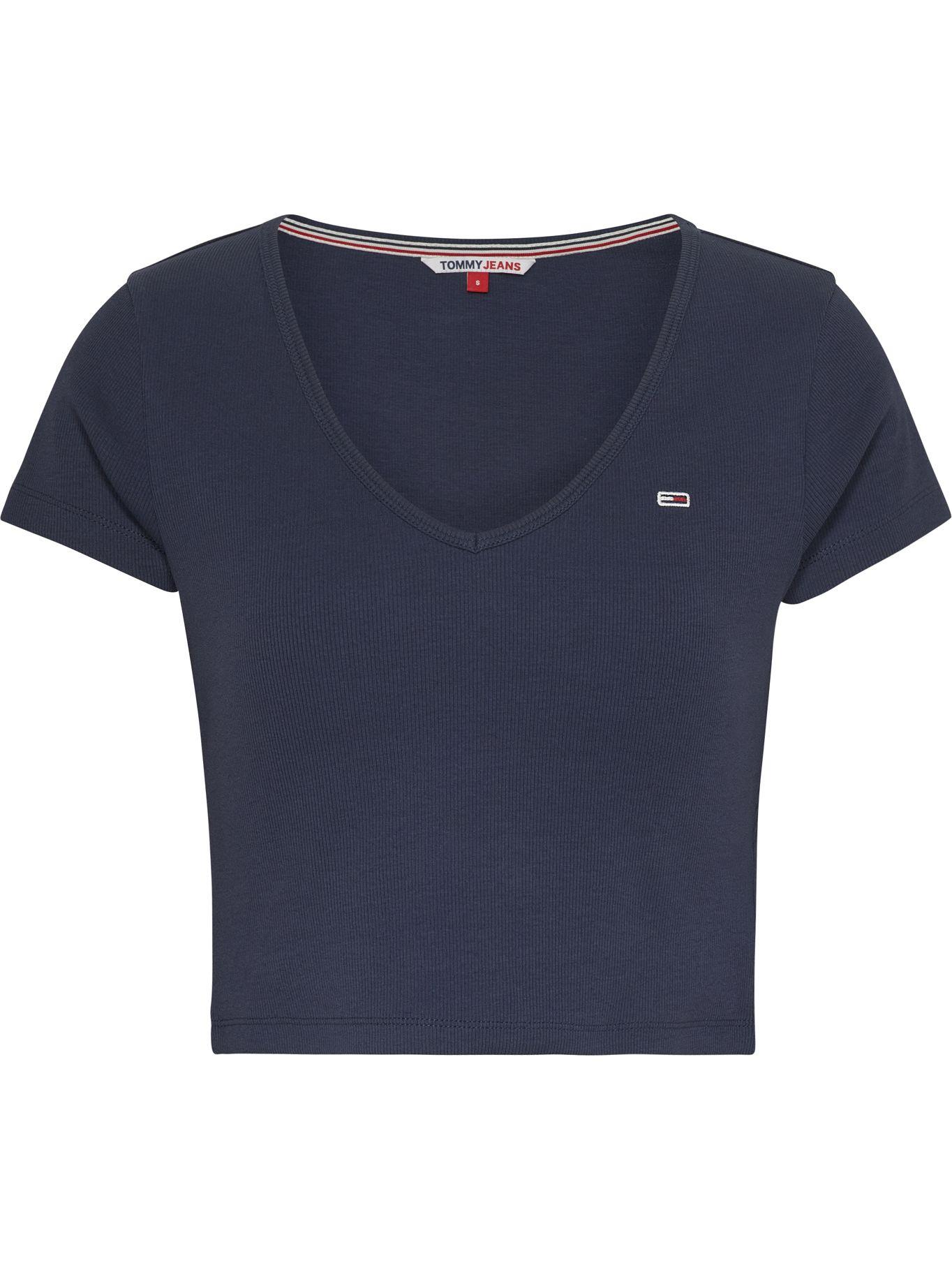 Polera Essential Crop V-Neck Azul Tommy Jeans-0