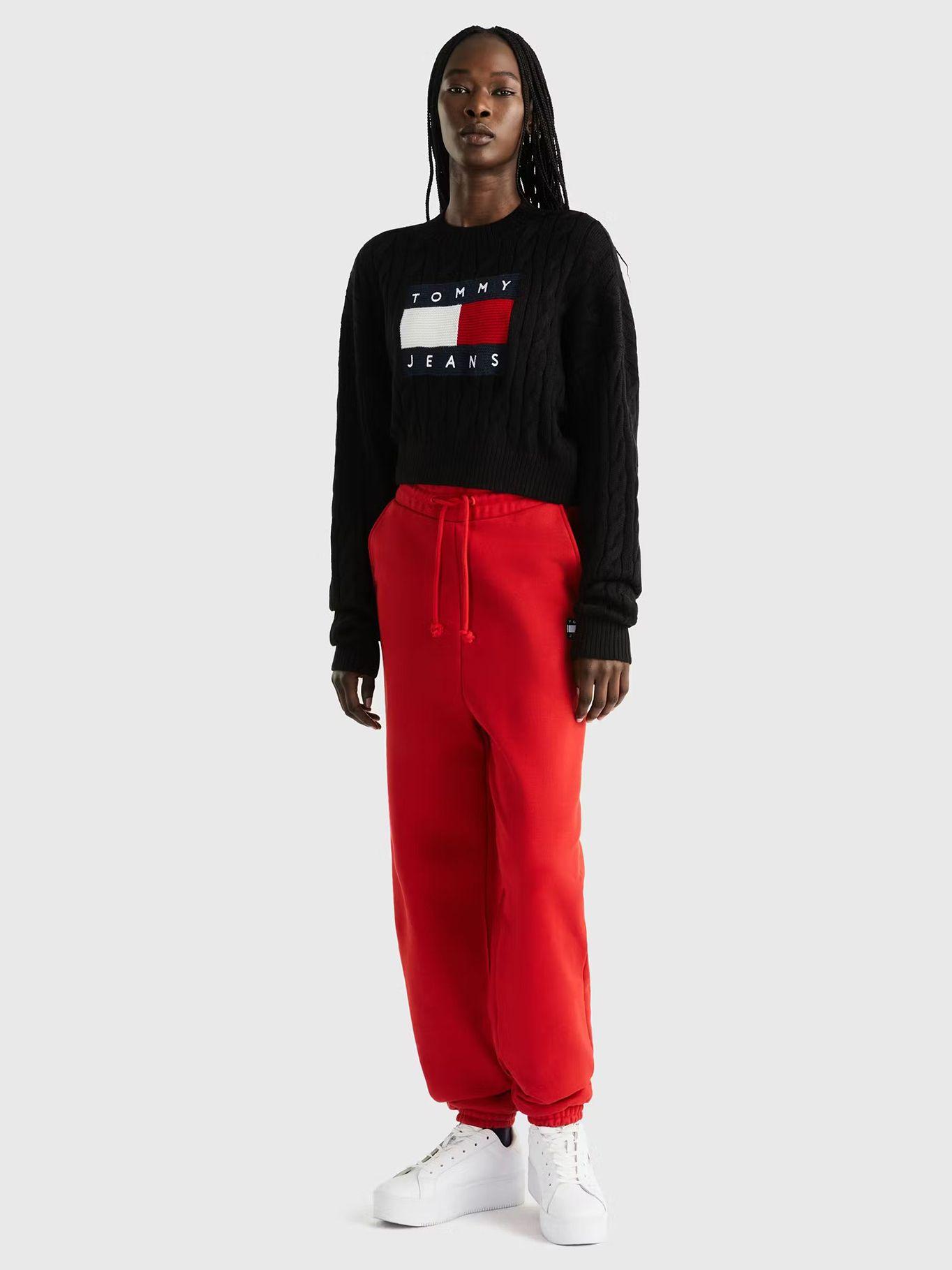 Sweater Cropped Trenzado Con Logo Negro Tommy Hilfiger-1