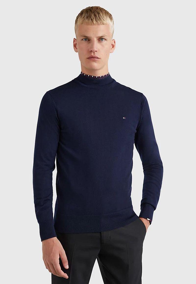 Sweater De Lana Merino Con Cuello Alto Azul Tommy Hilfiger-0