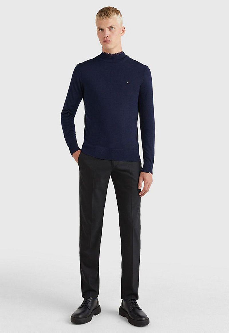 Sweater De Lana Merino Con Cuello Alto Azul Tommy Hilfiger-1