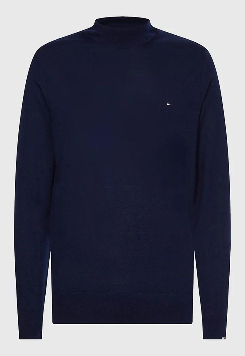 Sweater De Lana Merino Con Cuello Alto Azul Tommy Hilfiger-4