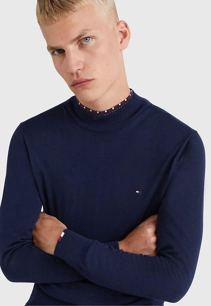Sweater De Lana Merino Con Cuello Alto Azul Tommy Hilfiger-3