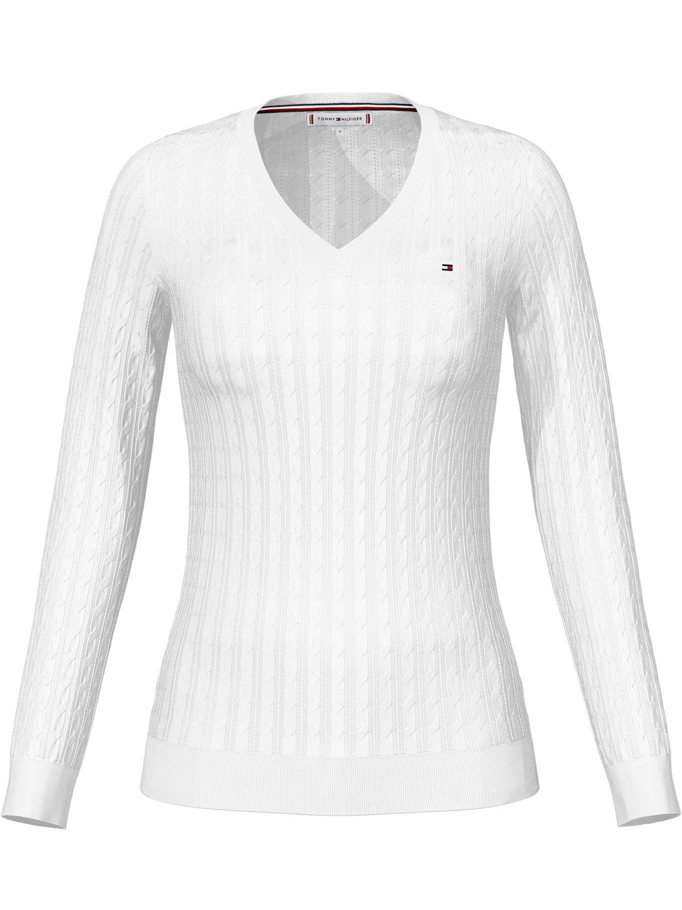 Sweater Tejido Cuello V Blanco Tommy Hilfiger-0