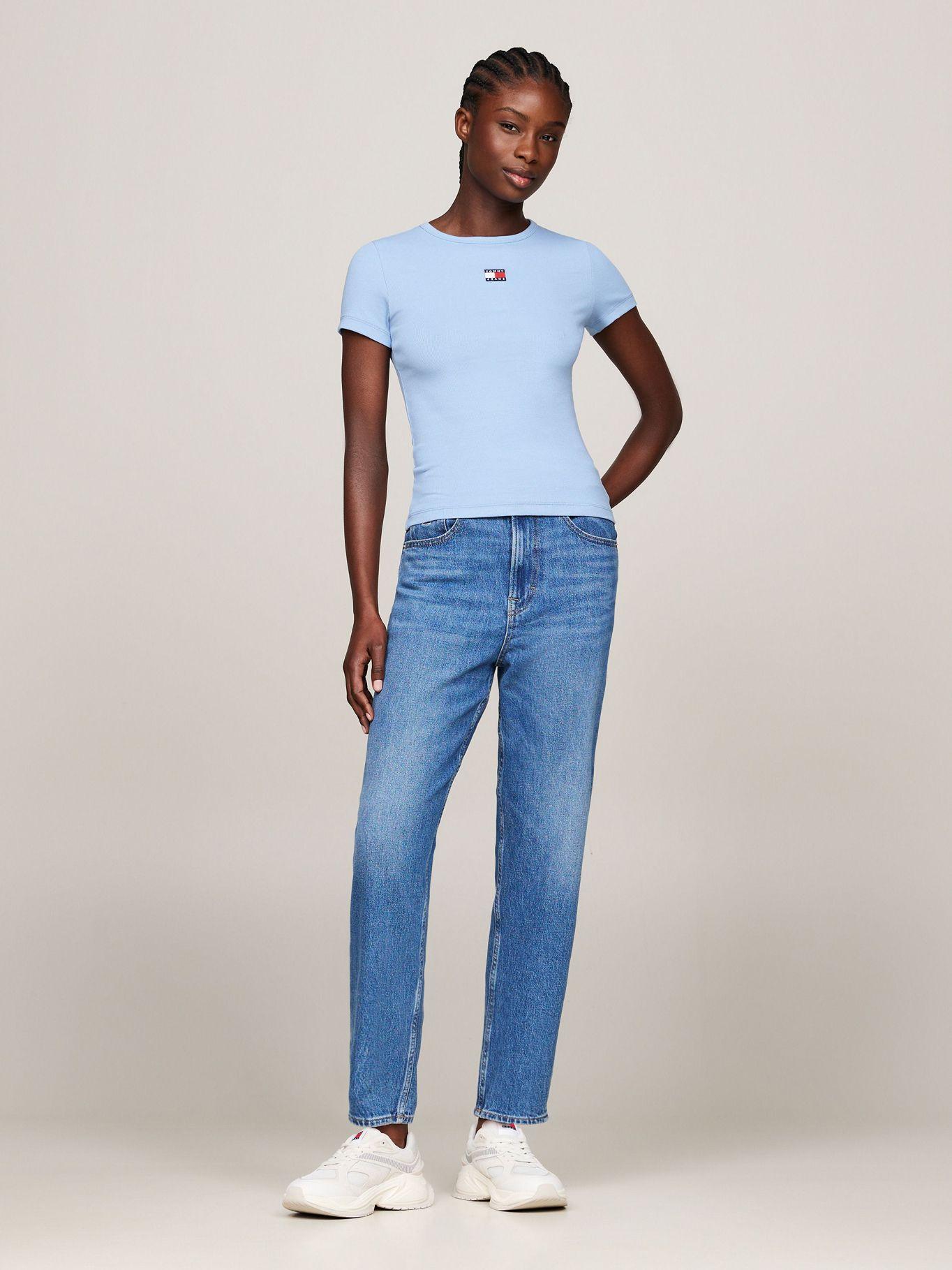 Polera Slim Fit Con Logo De Parche Celeste Tommy Jeans-1
