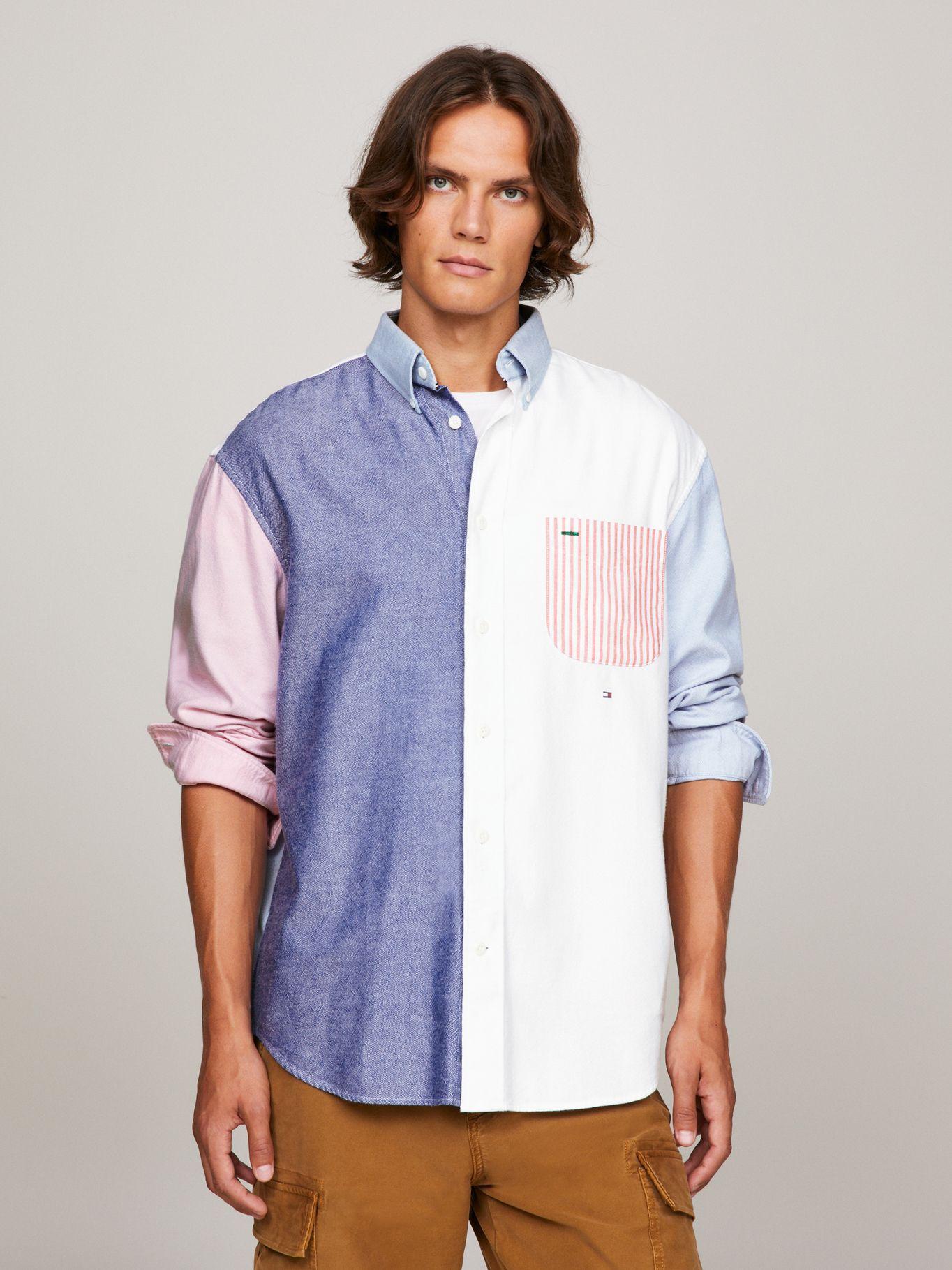 Camisa Oxford Color Block Celeste Tommy Hilfiger-0