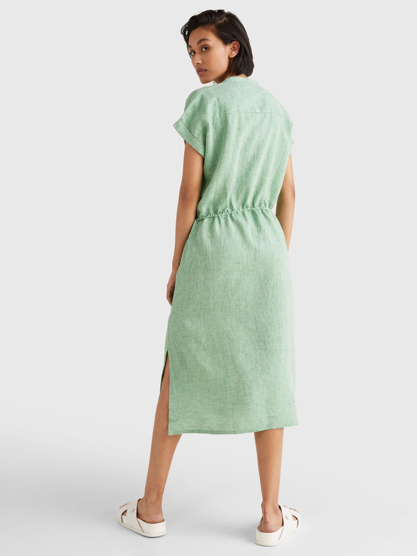 Vestido Midi Relaxed De Lino Verde Tommy Hilfiger-1